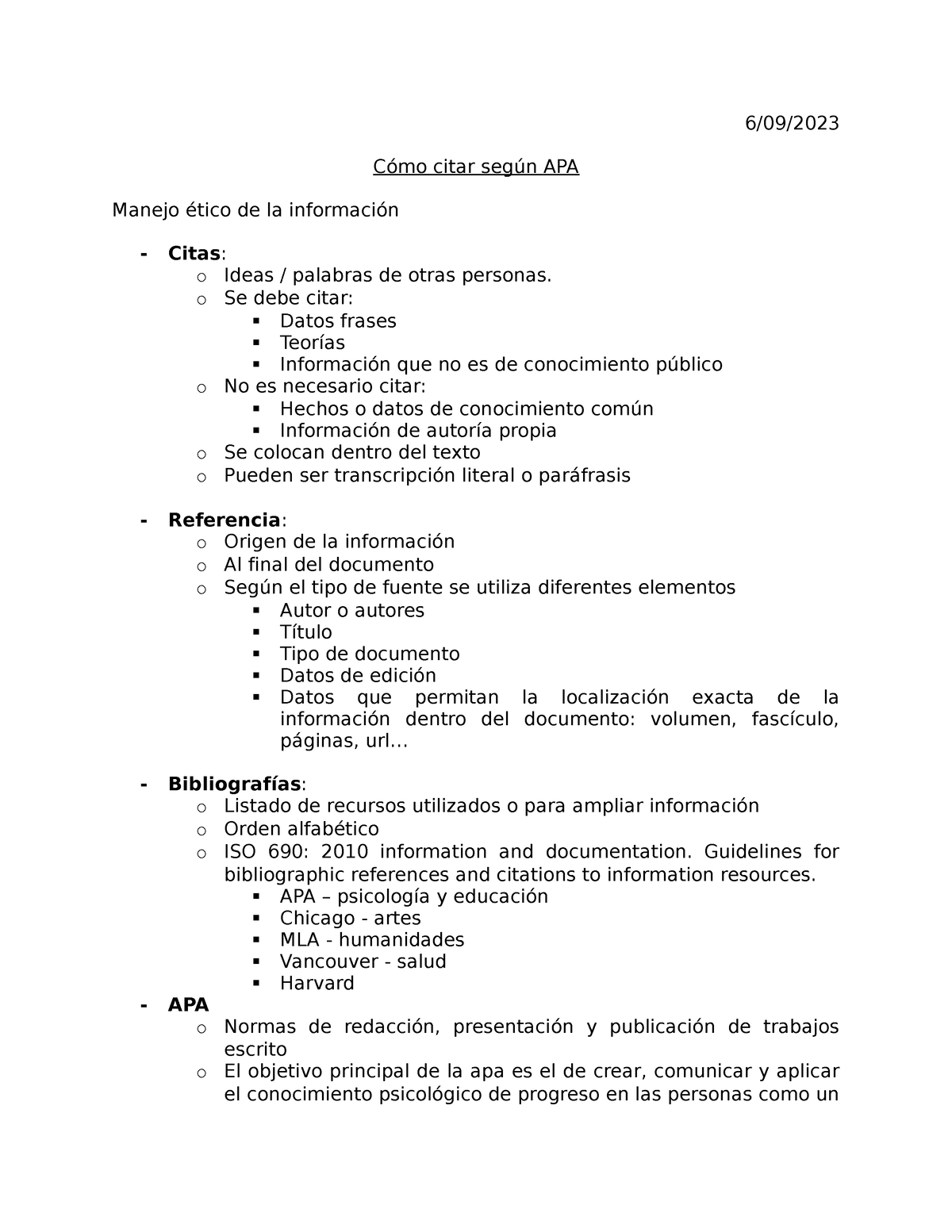 Como Citar Según APA - 6/09/ Cómo Citar Según APA Manejo ético De La ...