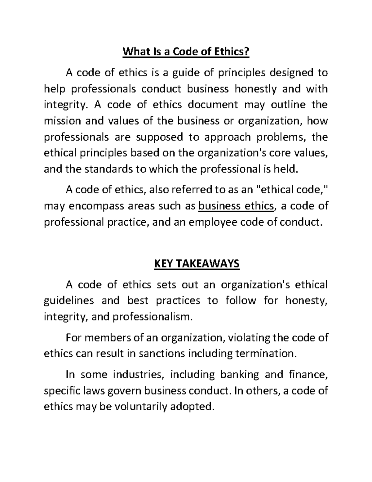 what-is-a-code-of-ethics-a-code-of-ethics-document-may-outline-the