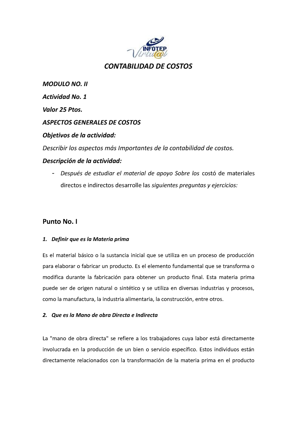 Actividad Contabilidad De Costos - CONTABILIDAD DE COSTOS MODULO NO. II ...