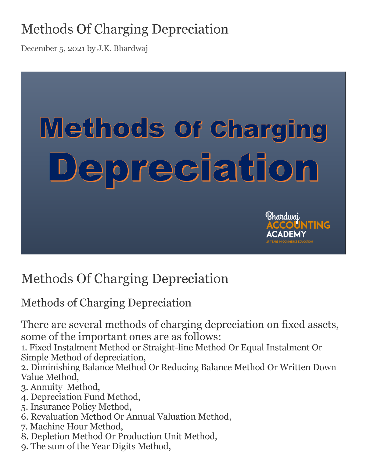 Methods of Charging Depreciation Important 2021 Methods Of Charging