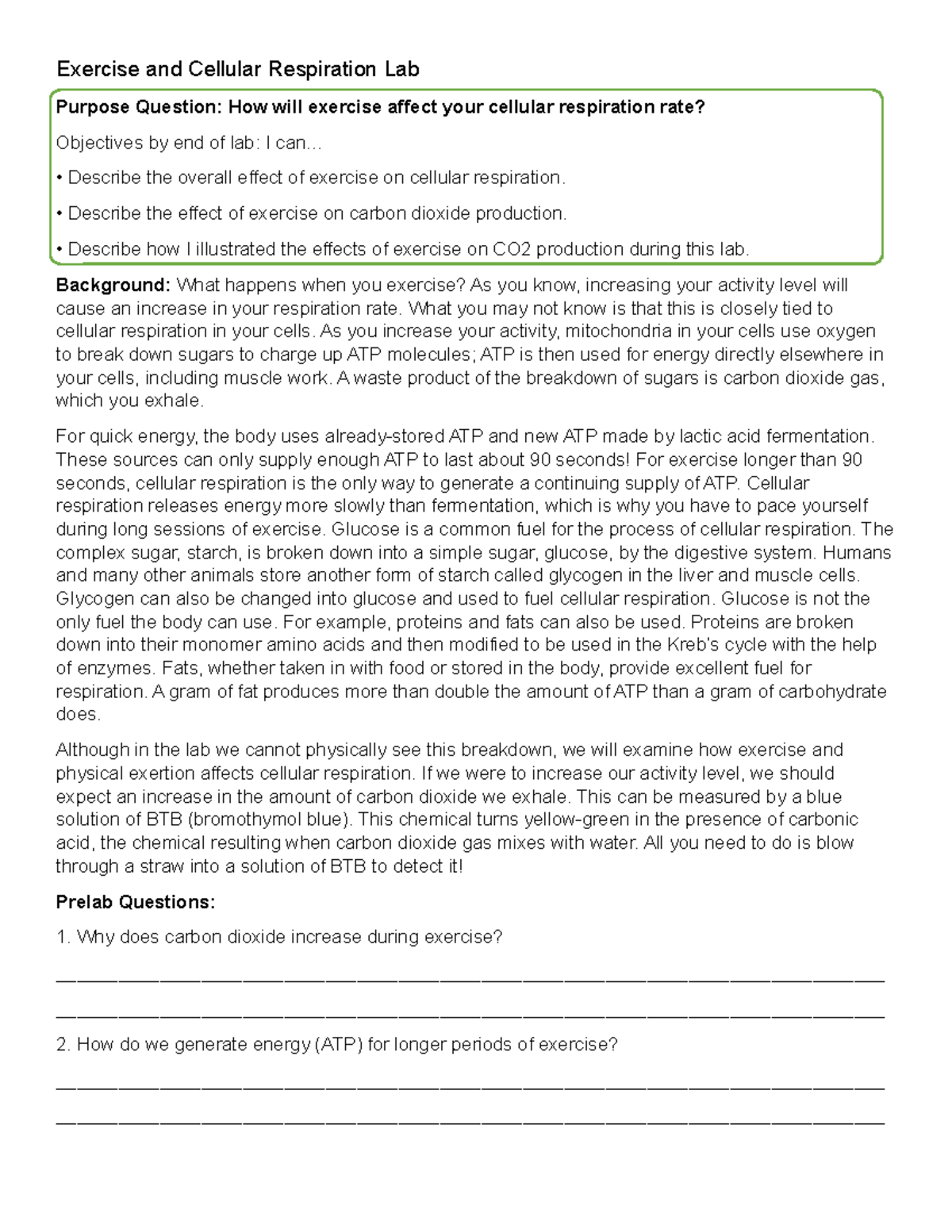 LAB Exercise and Cellular Respiration hf7DFQx Exercise and Cellular