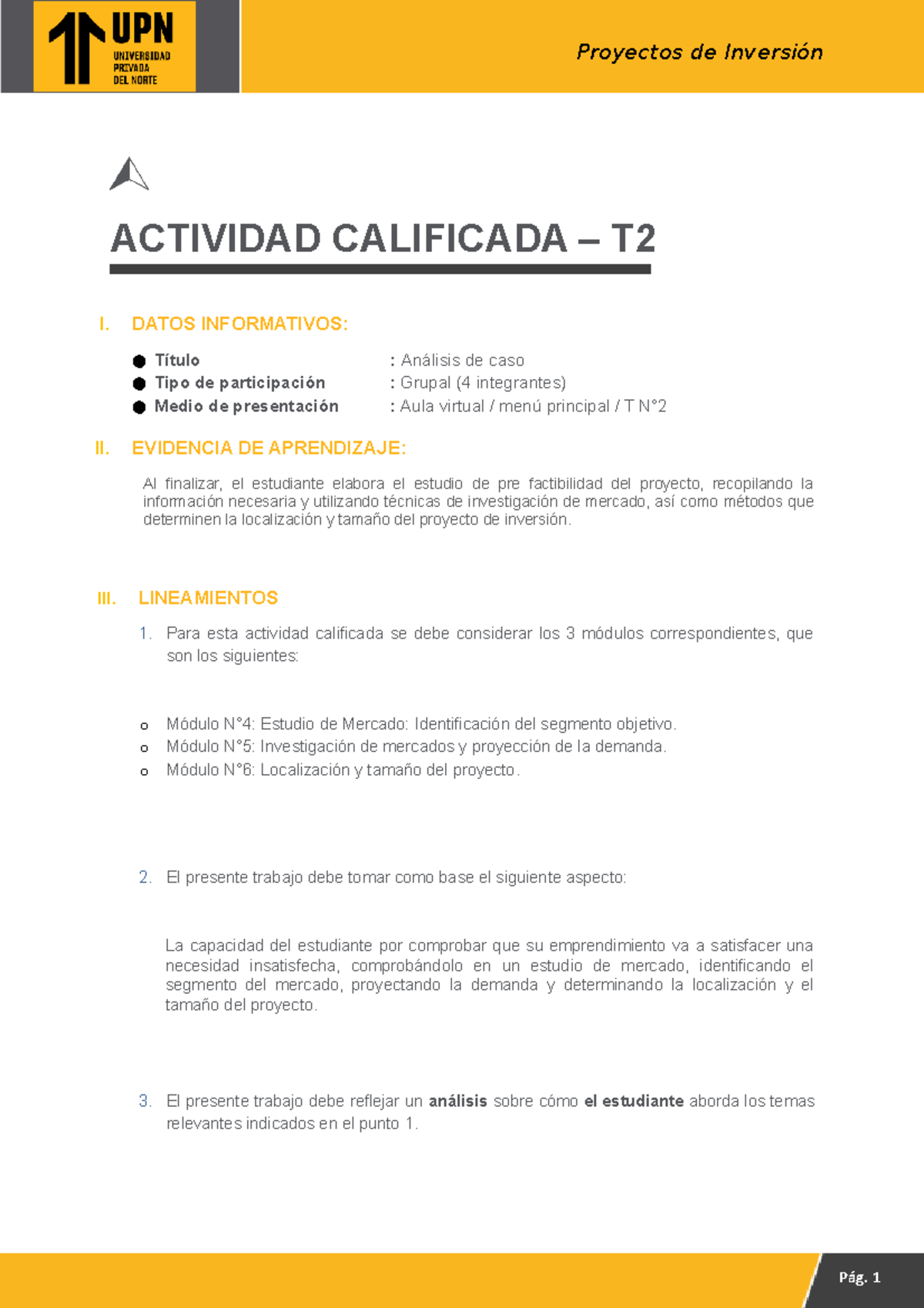 T2-proyectos inv - T2 PROYECTO DE INVERSION - ACTIVIDAD CALIFICADA – T ...