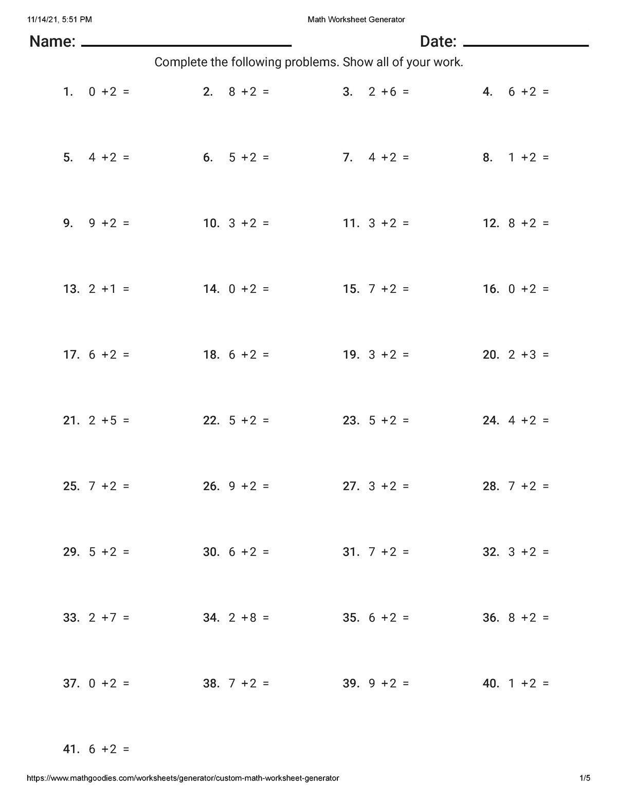 Calculus MATH Worksheet Practice QUIZ Reviewer - Name: Date: Complete ...