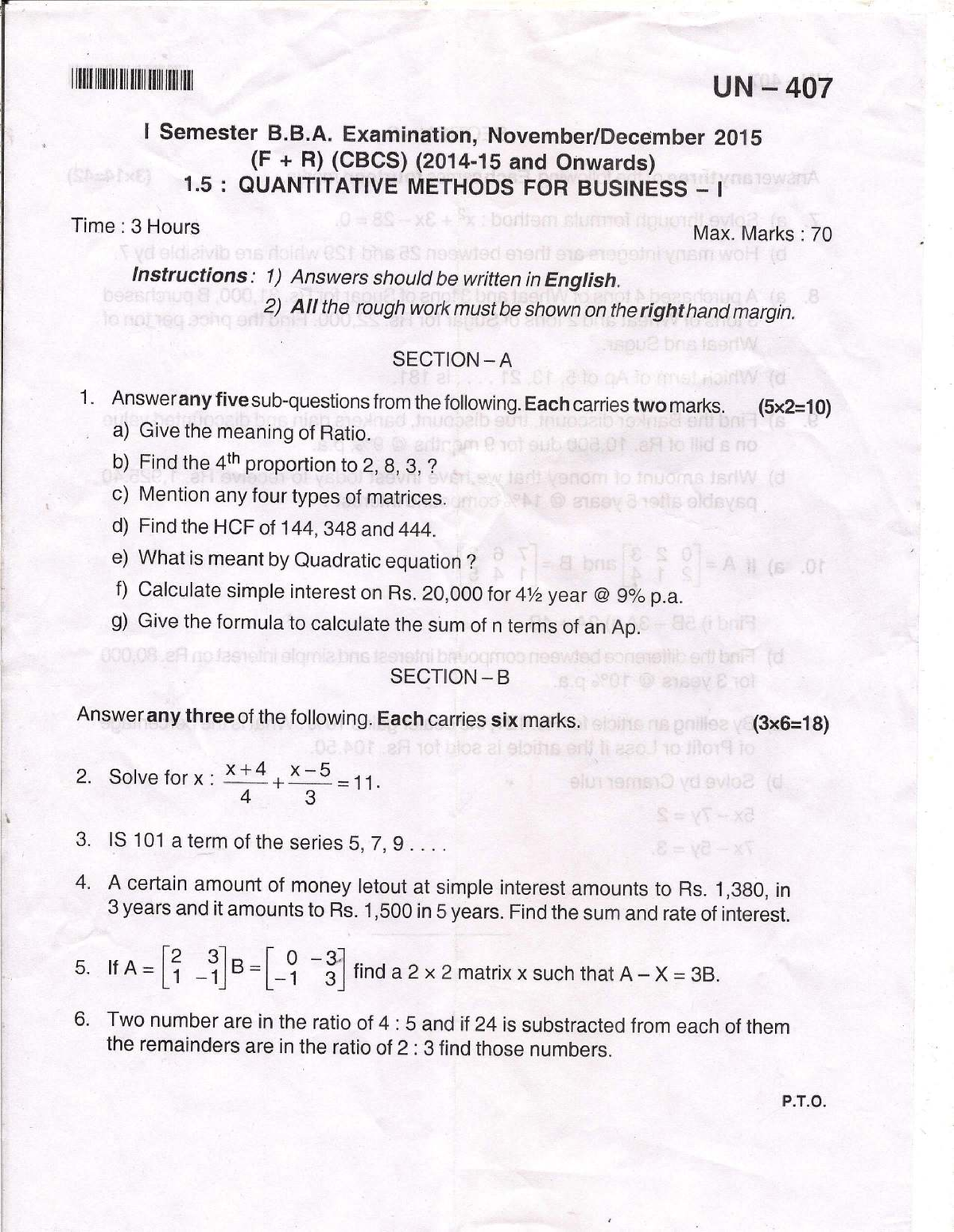 Bba 1sem Quantitative Methods Business - English - Studocu