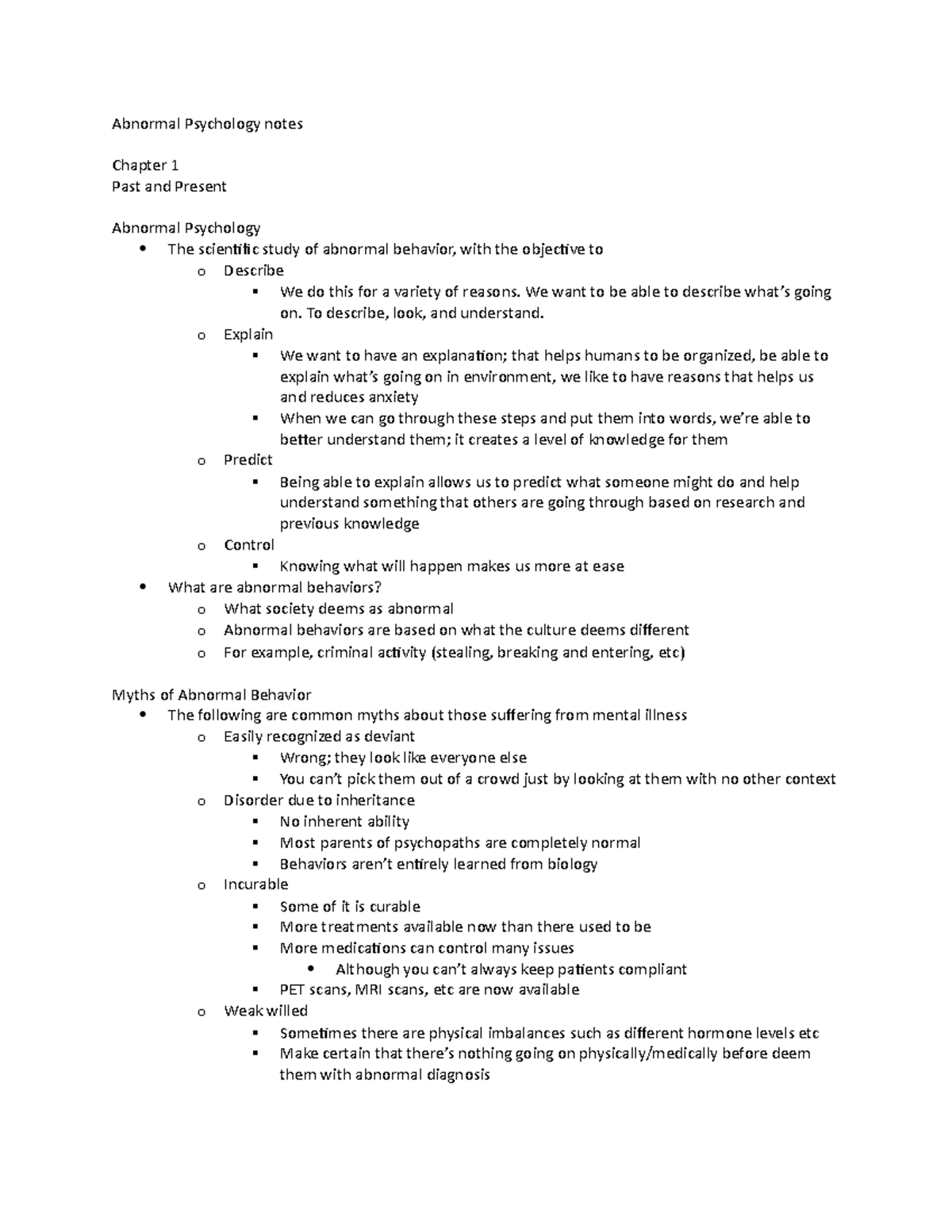 Abnormal Psychology notes 1 - We want to be able to describe going on ...