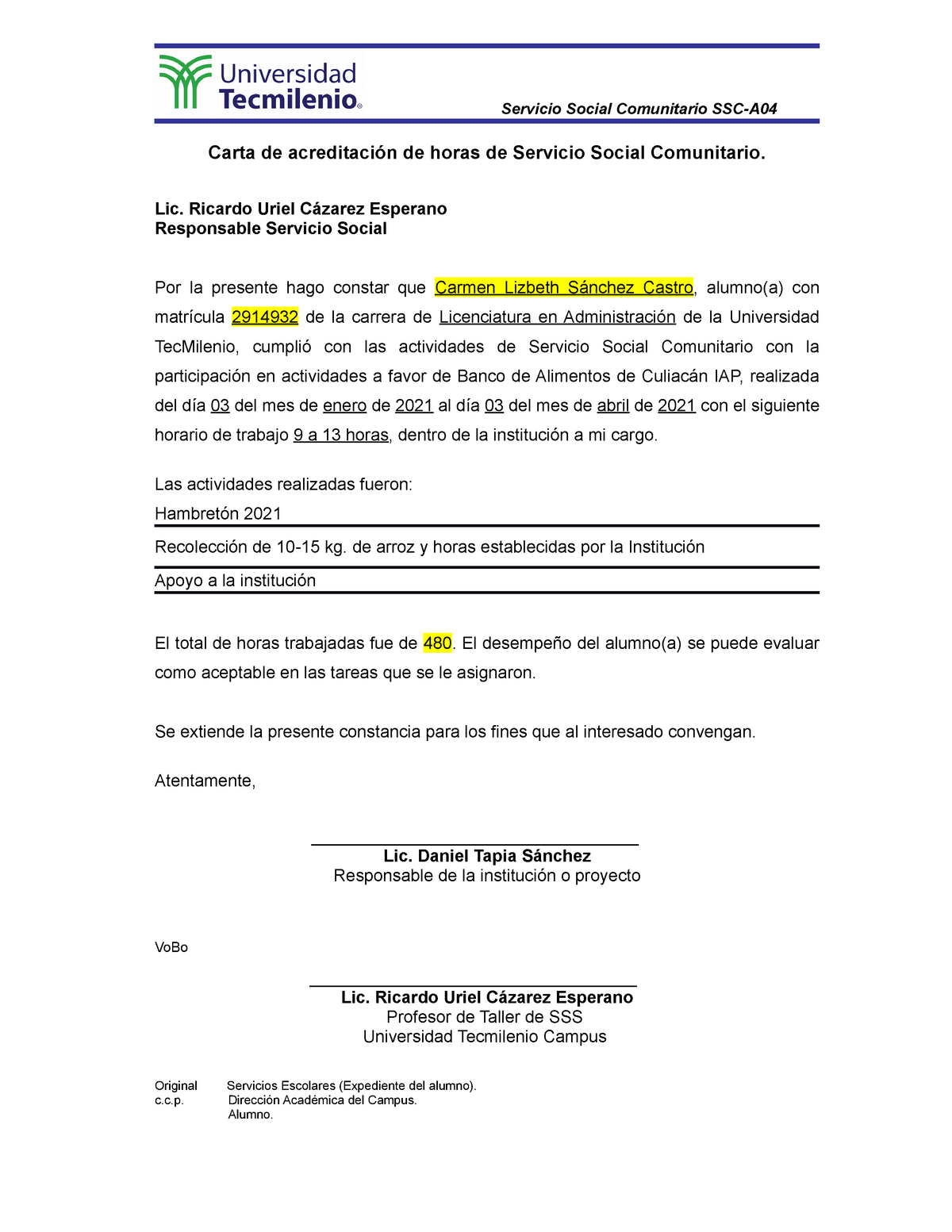 Carta De Culminacion Servicio Comunitario Download Do 7570