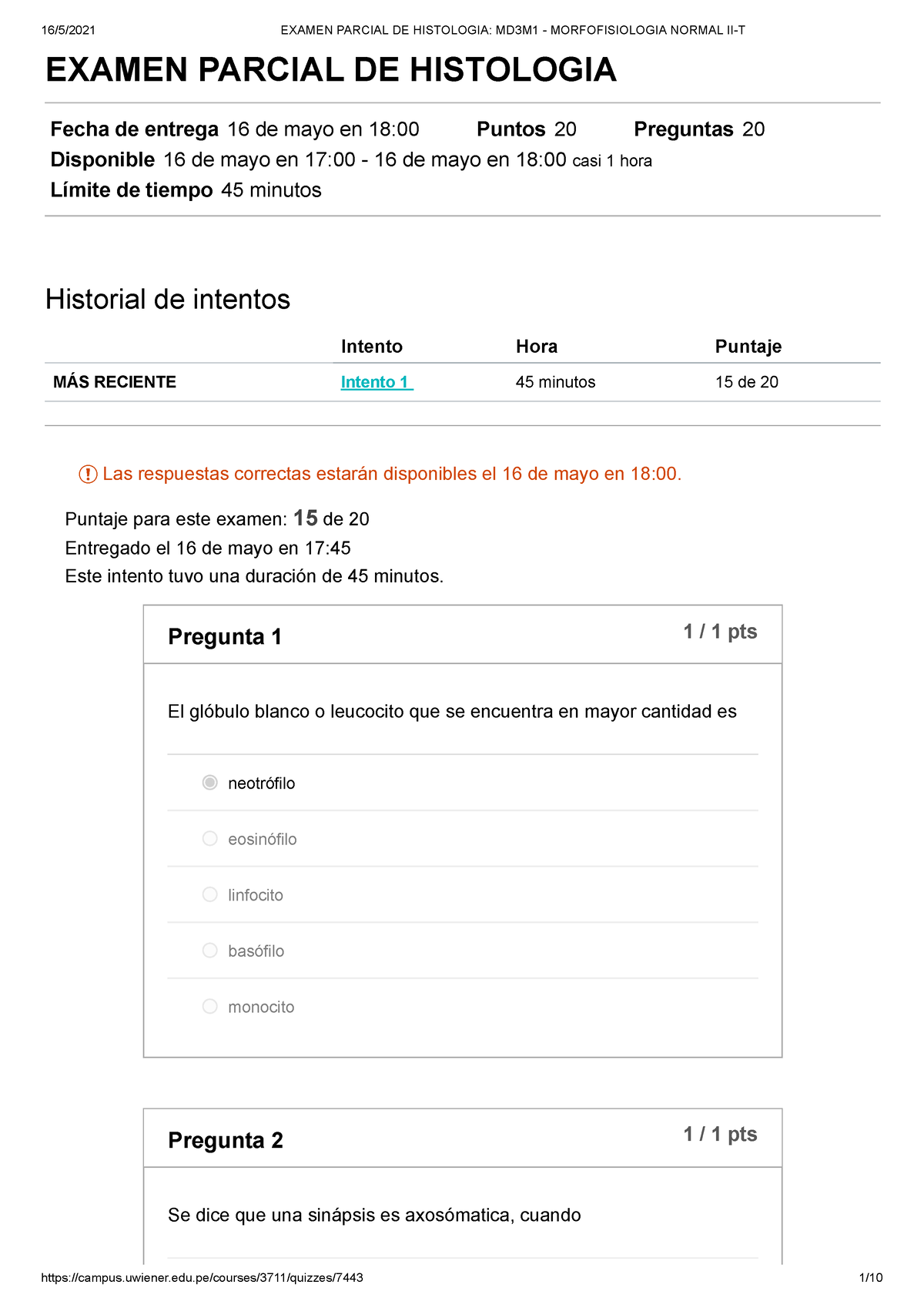 Examen Parcial DE Histologia (otro) - EXAMEN PARCIAL DE HISTOLOGIA ...