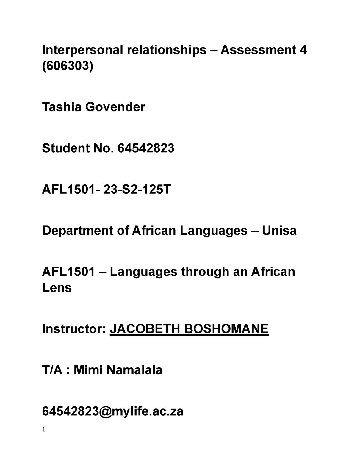 afl1501 assignment 4 interpersonal relationships