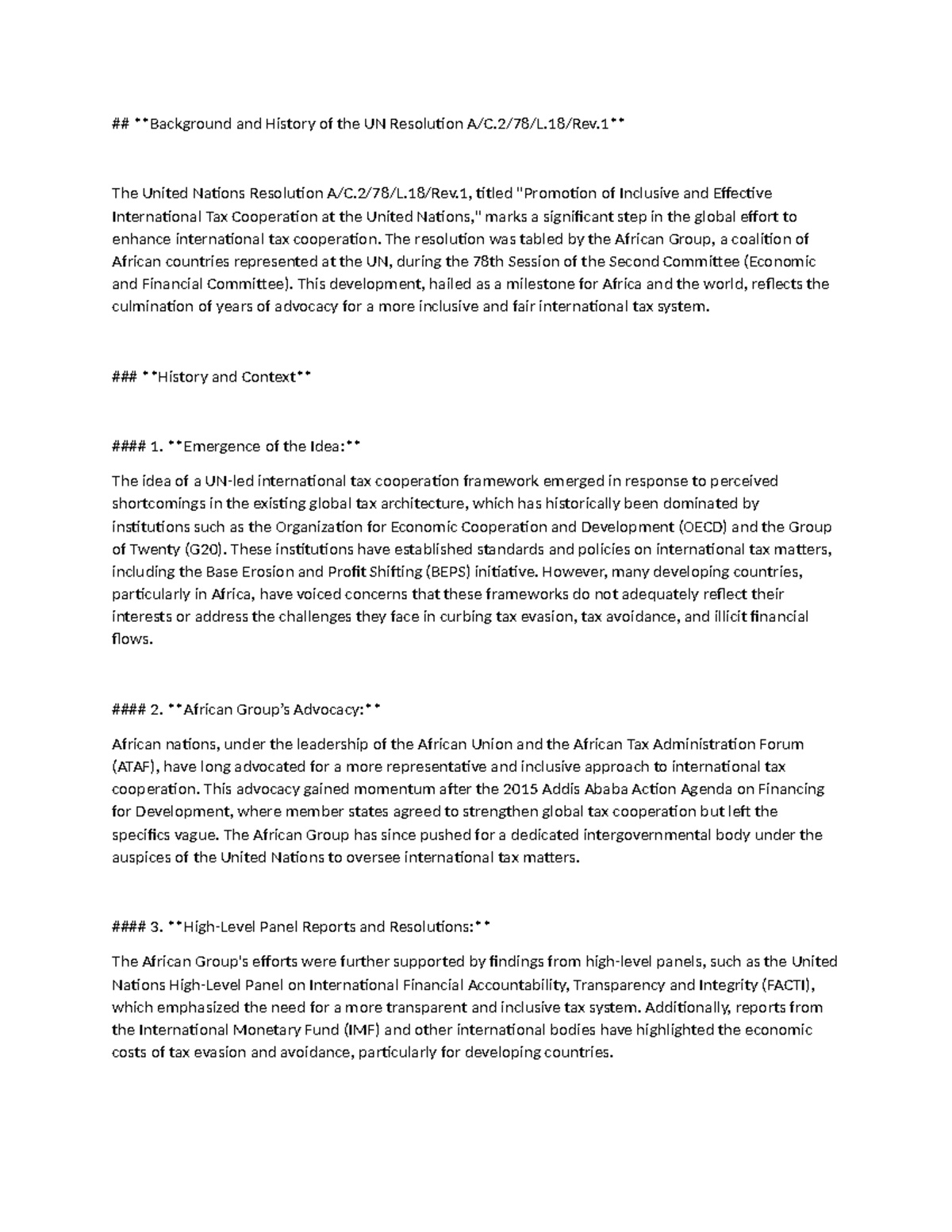Background and History of the UN Resolution A - 2/78/L.18/Rev The ...