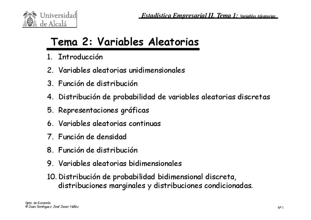 1. Transparencias Tema 2 (actualizado) - 1. IntroducciÛn 2. Variables ...