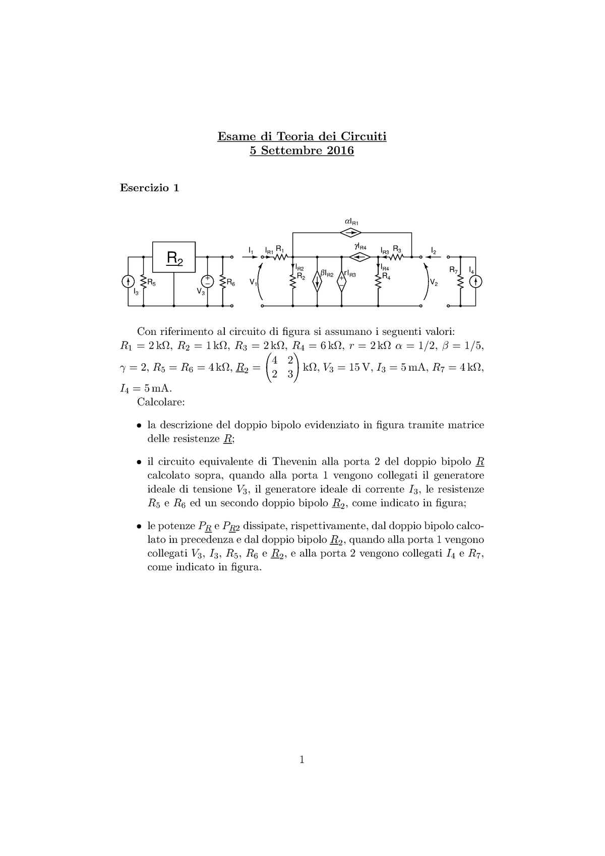 Compito 5 Settembre 2016 - Esame Di Teoria Dei Circuiti 5 Settembre ...