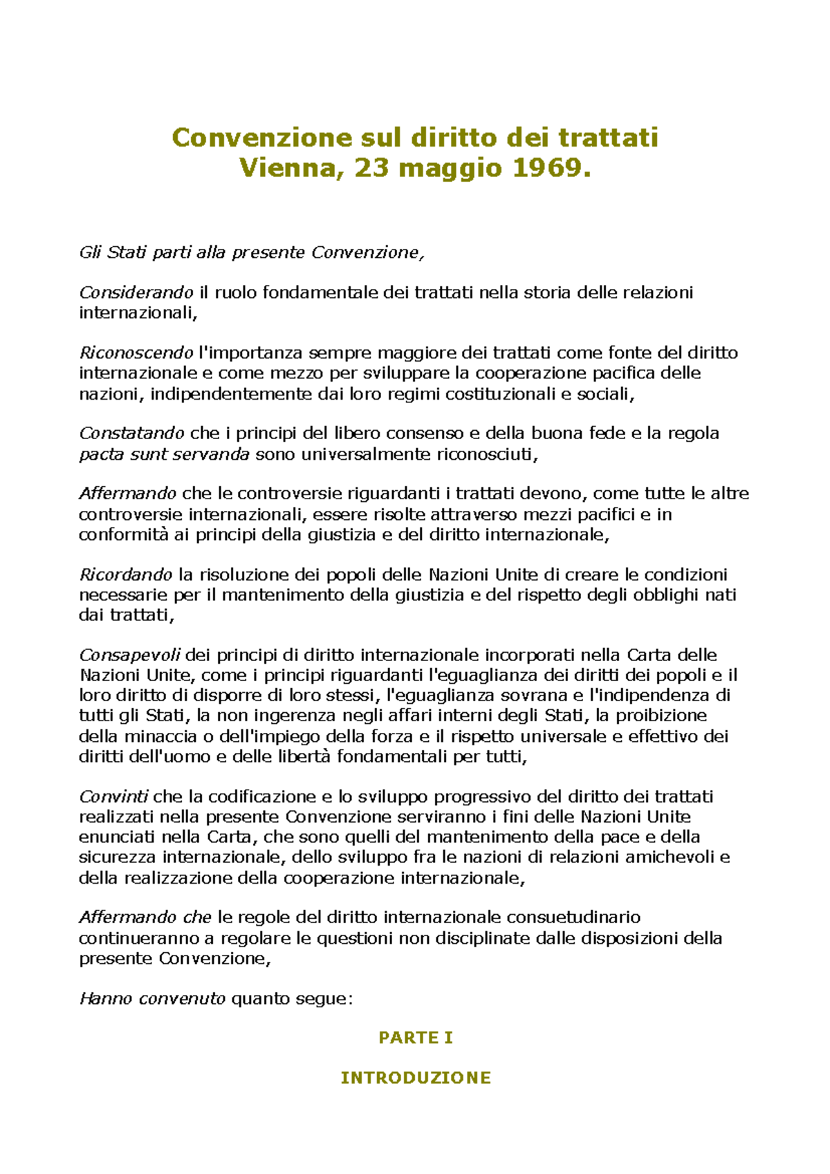 Conv Vienna Sul Diritto Dei Trattati 1969 Convenzione Sul Diritto 