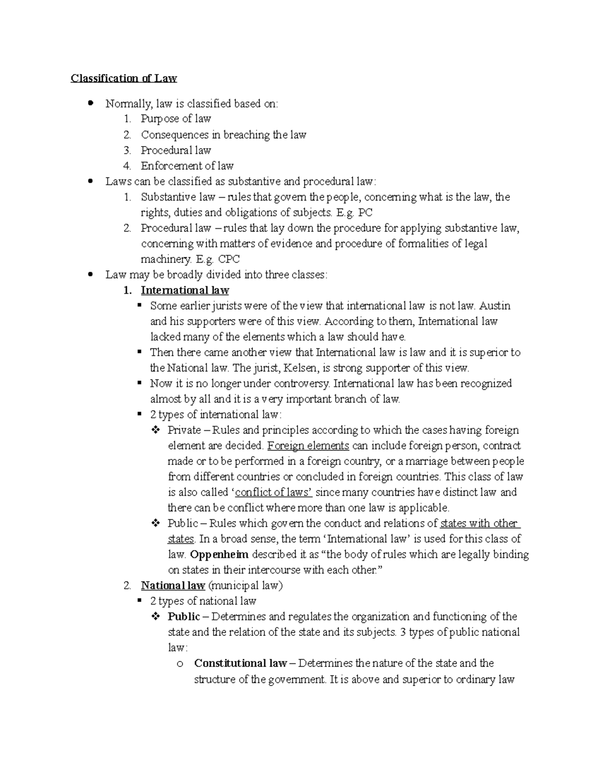 Classification of Law done - Classification of Law Normally, law is ...