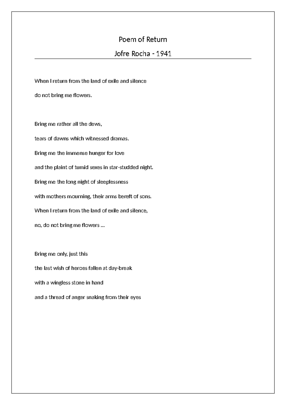 poem of return essay