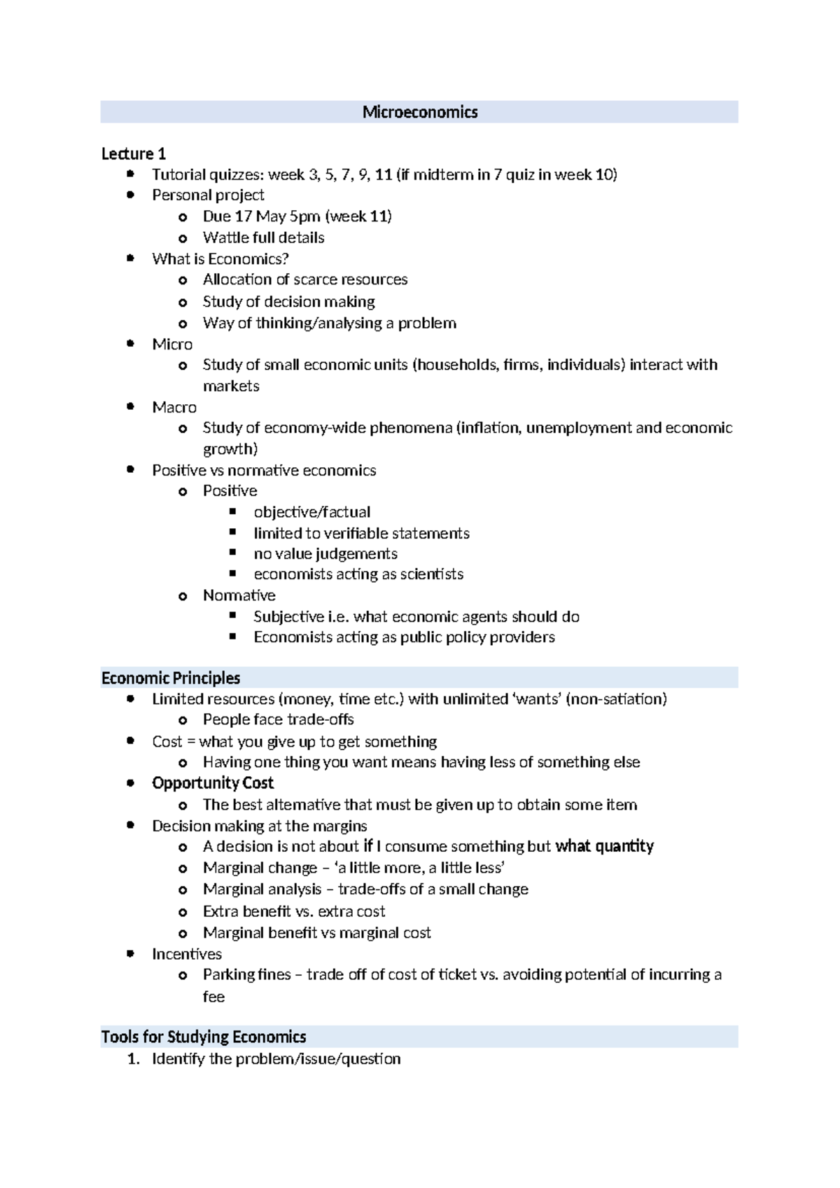 Microeconomics - Lecture notes - Microeconomics Lecture 1 Tutorial ...