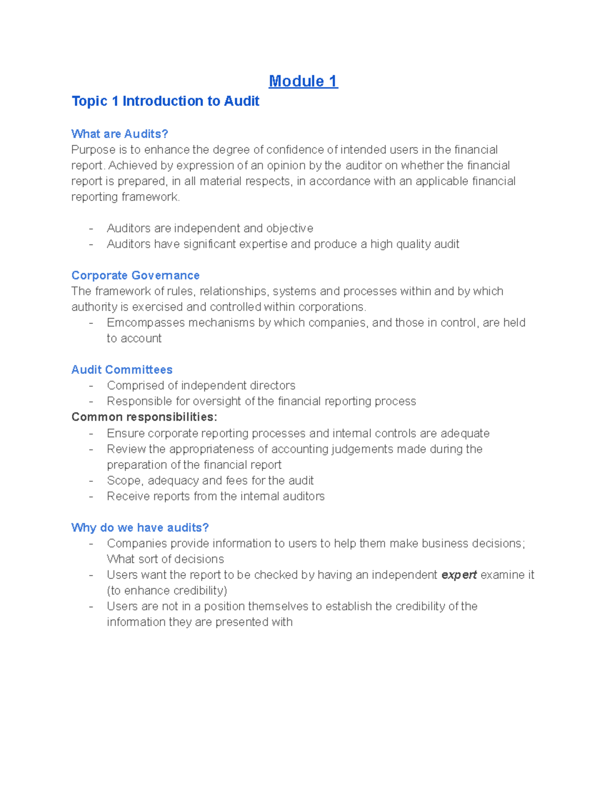 Audit & Assurance EXAM Notes - ALL Modules - Module 1 Topic 1 ...