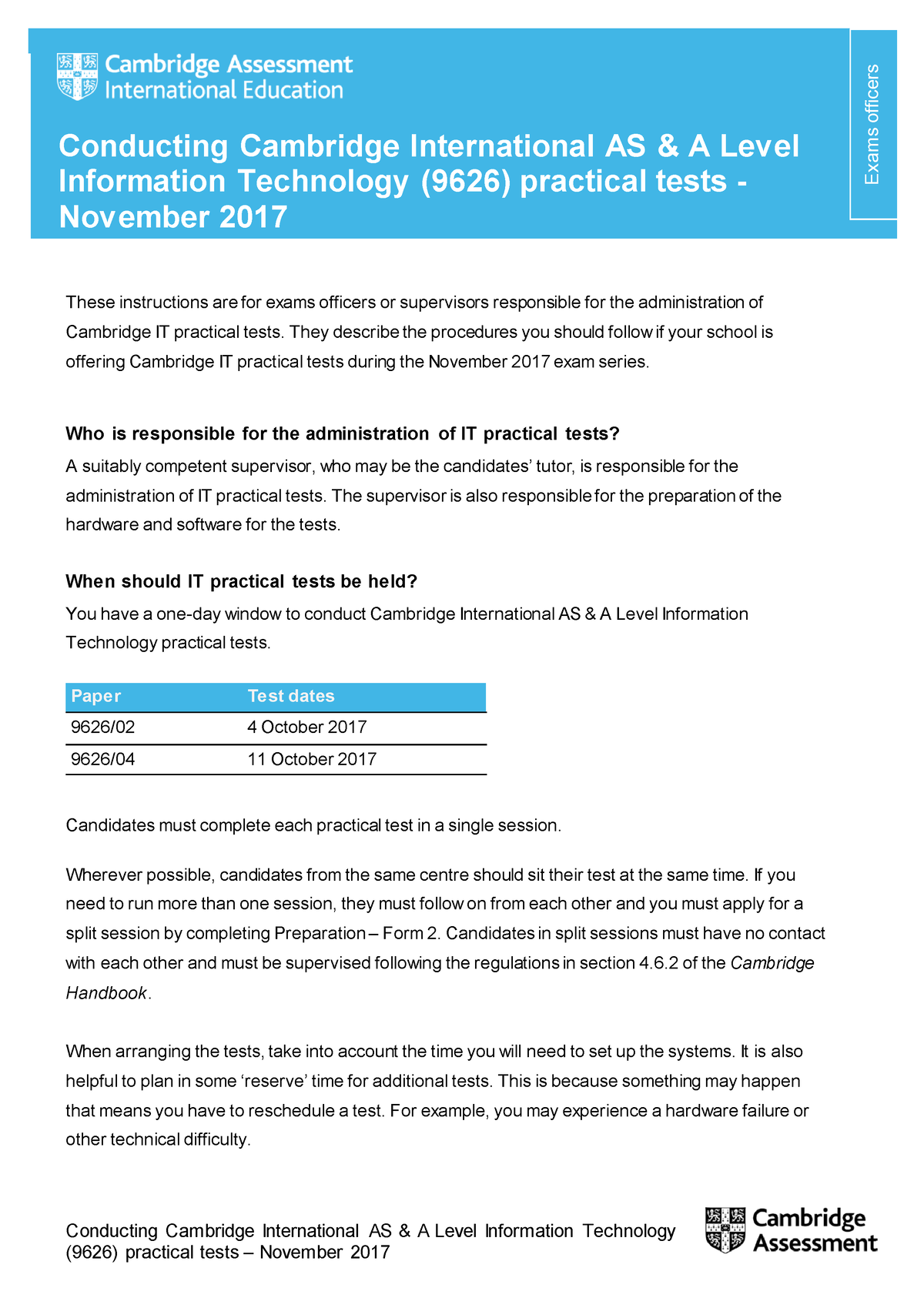 9626 November 2017 Conducting Cambridge International AS And A Level ...