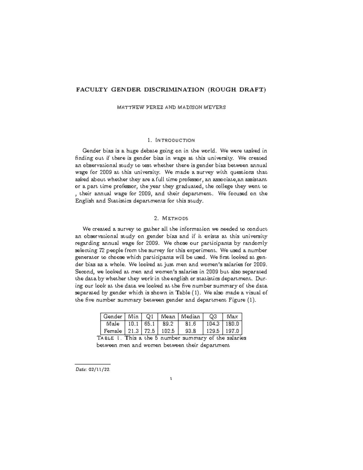Stat Report 1 rough draft - FACULTY GENDER DISCRIMINATION (ROUGH DRAFT ...