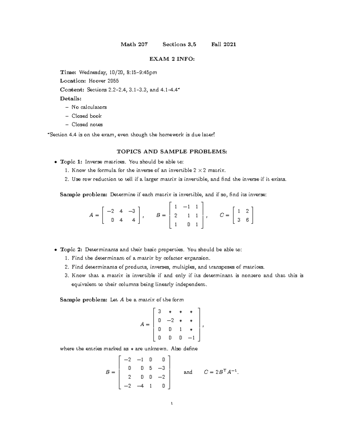Exam2info - Exam2 information - Math 207 Sections 3,5 Fall 2021 EXAM 2 ...