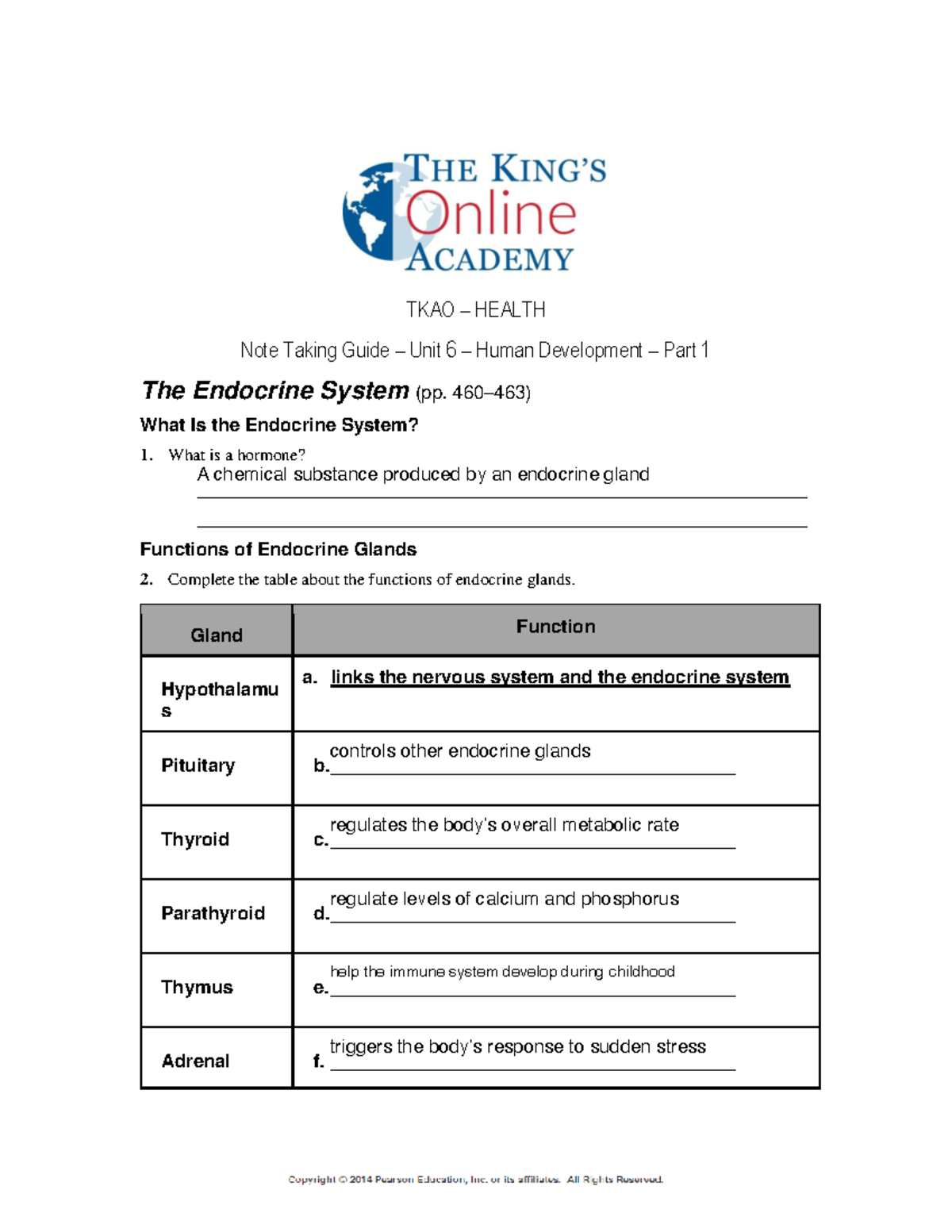Health - Note Taking Guide – Unit 6 – Human Development – Part 1 fillable - TKAO – HEALTH Note ...