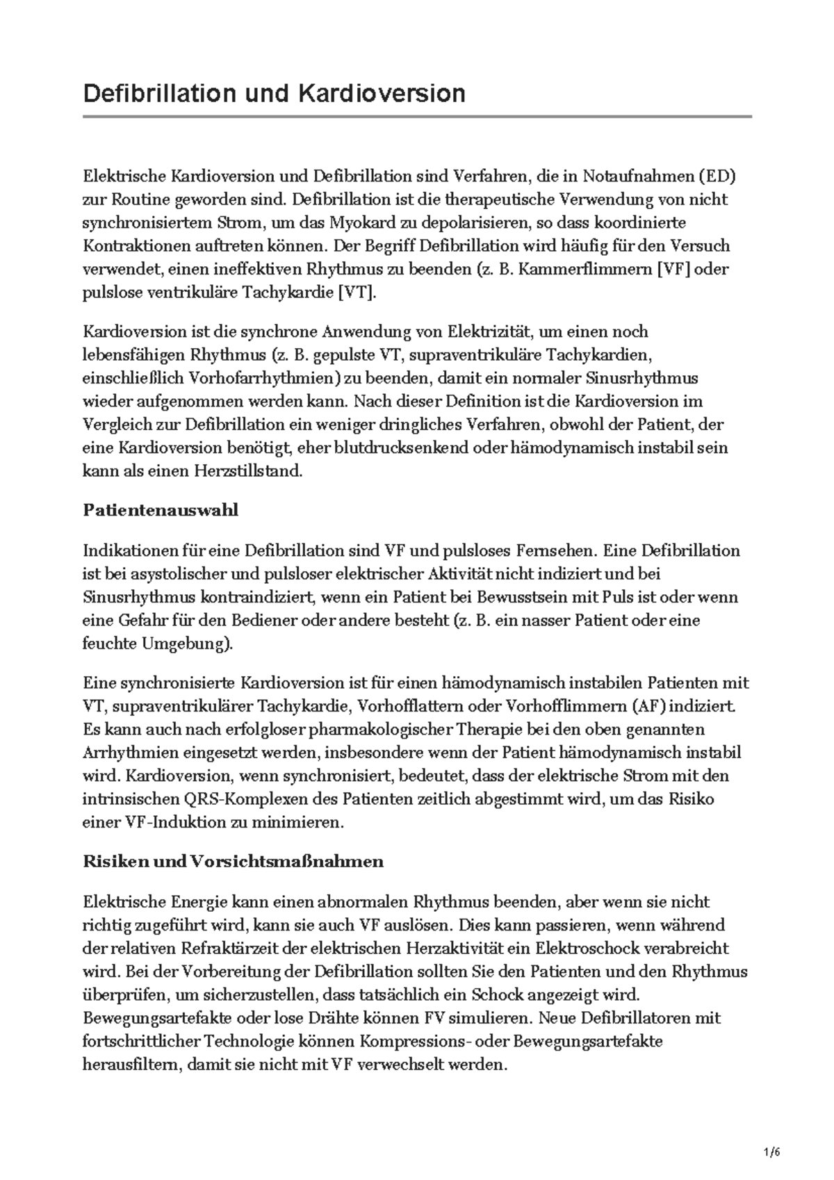 Defibrillation und Kardioversion Defibrillation und Kardioversion