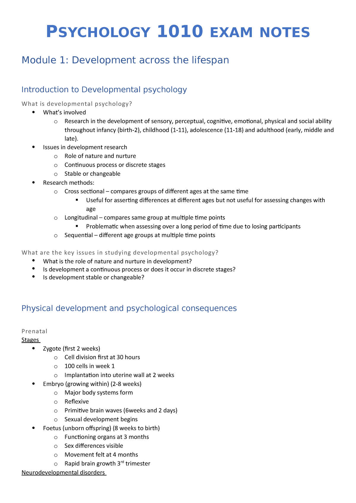 coursenotes psychology
