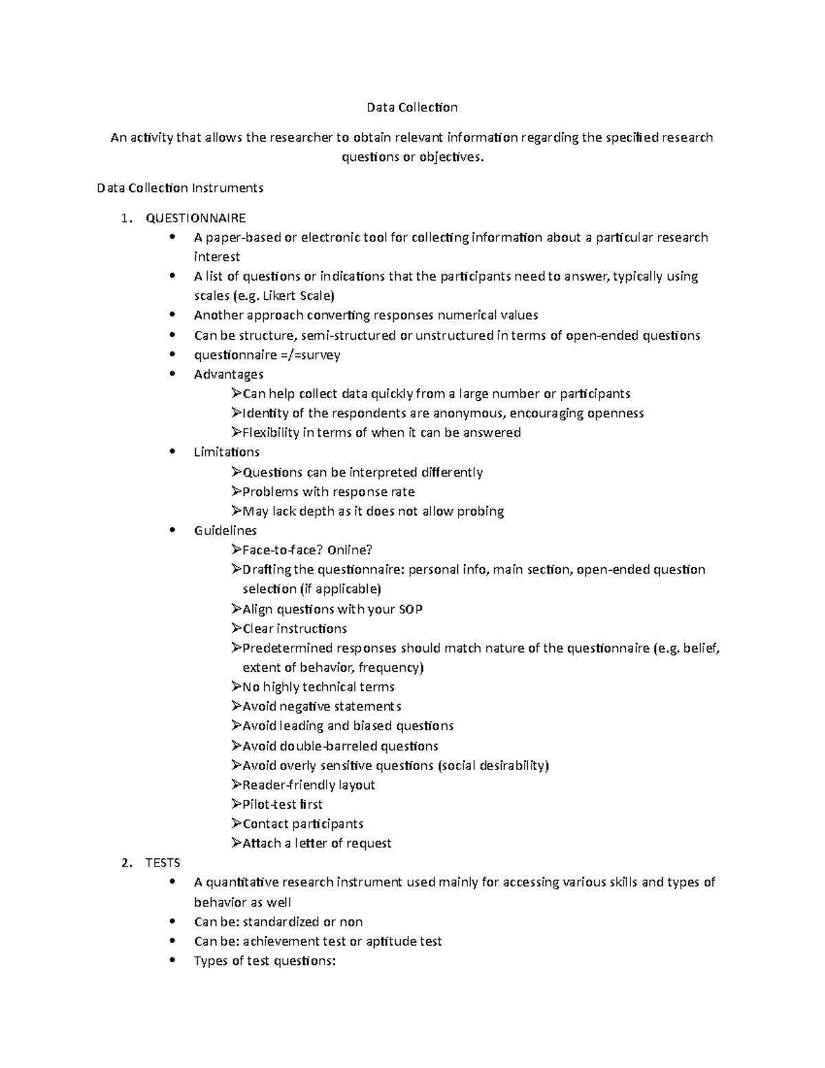 Data Collection Notes - Data Collecion An acivity that allows the ...