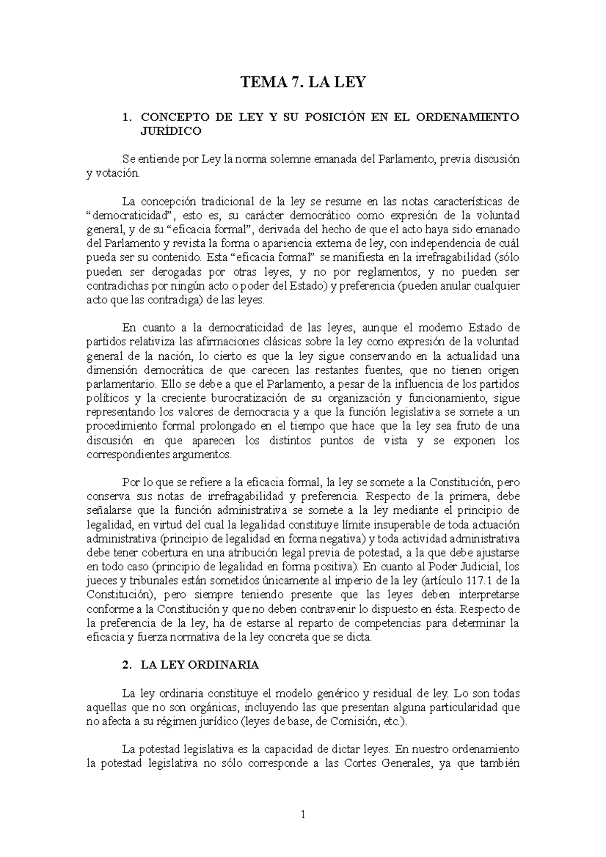TEMA 7 (La Constitución y las fuentes del Derecho) - TEMA 7. LA LEY 1 ...