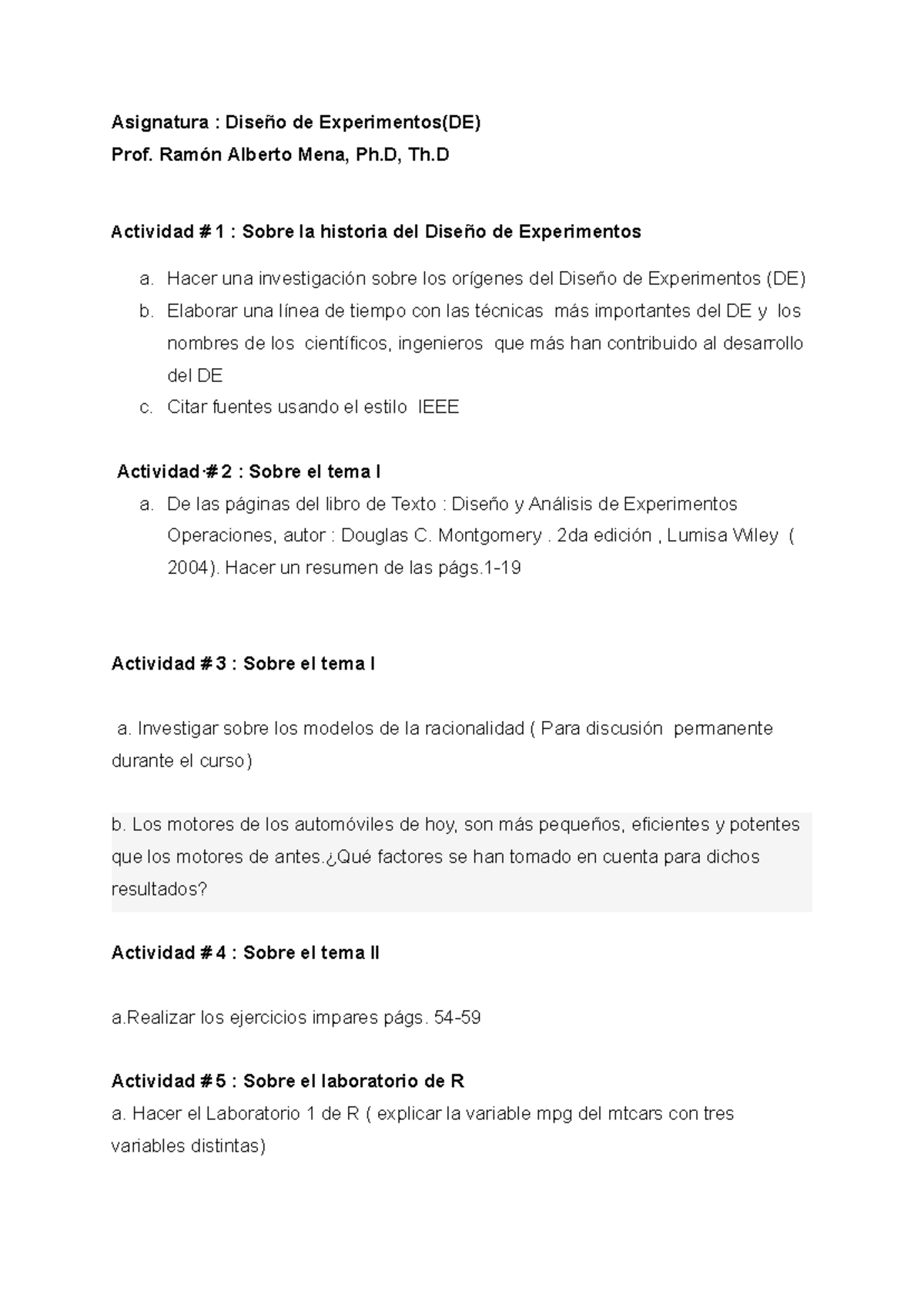851216 Actividades Diseno de Experimentos (15.3.2024) - Asignatura ...