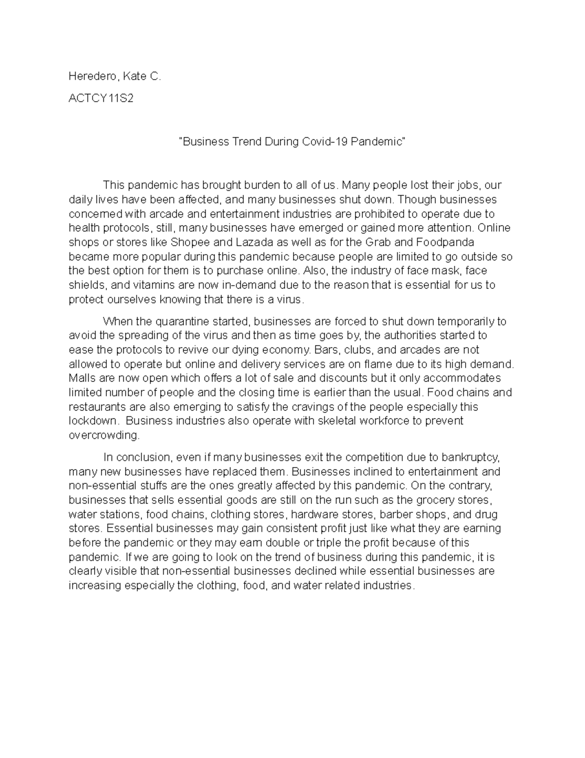 business trend during covid 19 - Heredero, Kate C. ACTCY11S “Business ...
