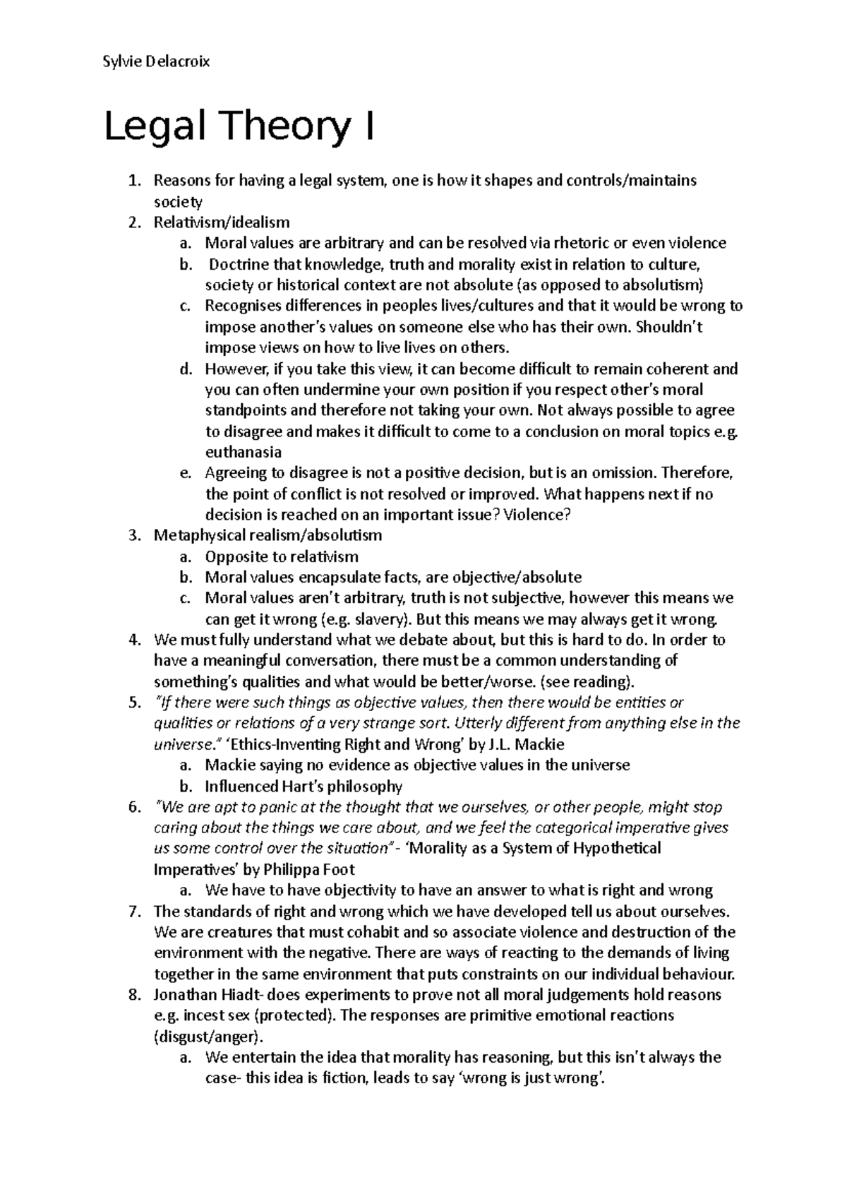 Legal Theory I - Lecture notes 1 - Legal Theory I Reasons for having a ...