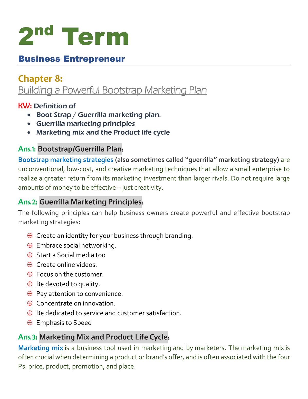 2nd Term Exam - Lecture Notes - 2 Nd Term Business Entrepreneur Chapter ...