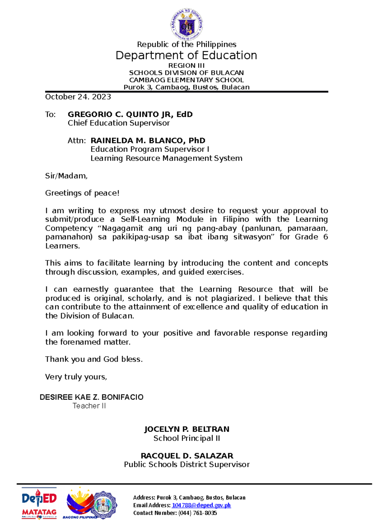 Lrmds-Letter-of-Intent-2023 - Of Republic of the Philippines Department ...