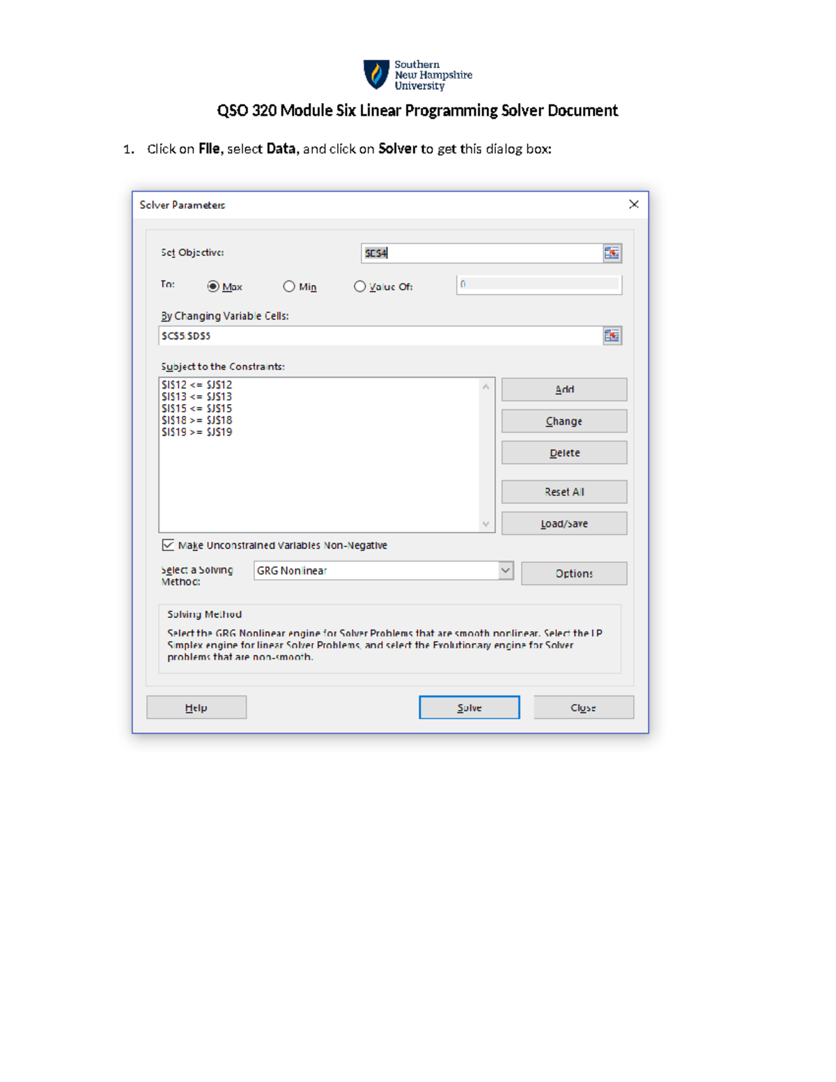 QSO 320 Module Six Linear Programming Solver Document - See the ...