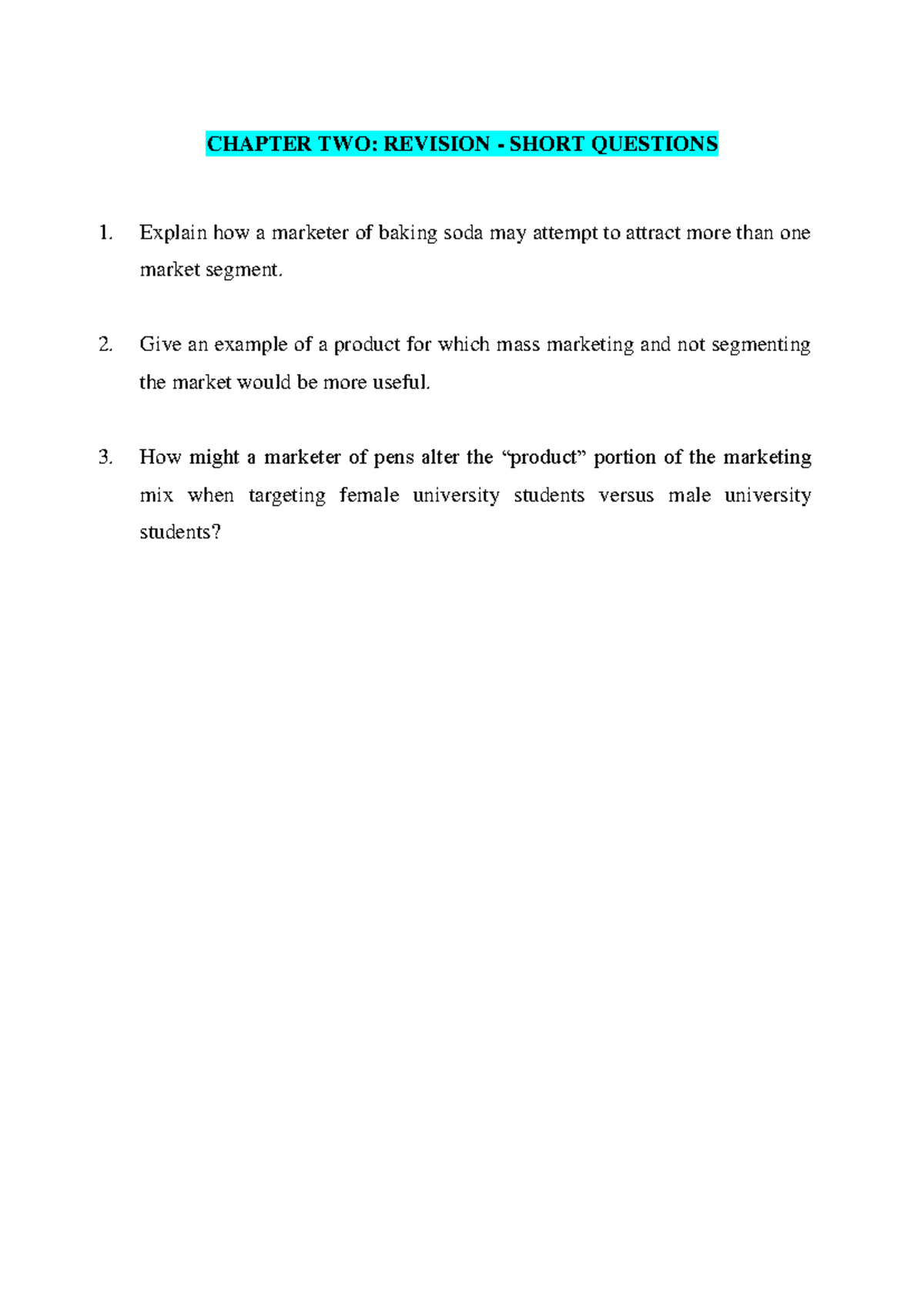 Revision Questions - Chapter TWO - MARK2IM - CHAPTER TWO: REVISION ...