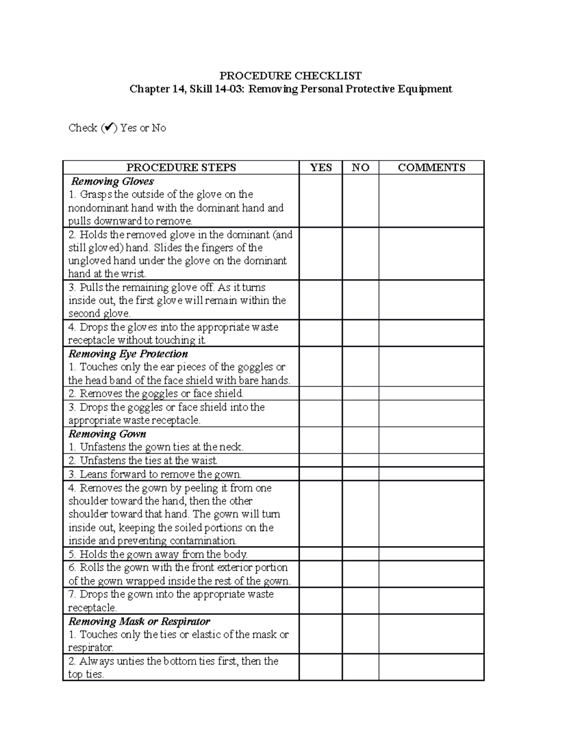 Skill 14-3 Removing Personal Protective Equipment - Holds the removed ...