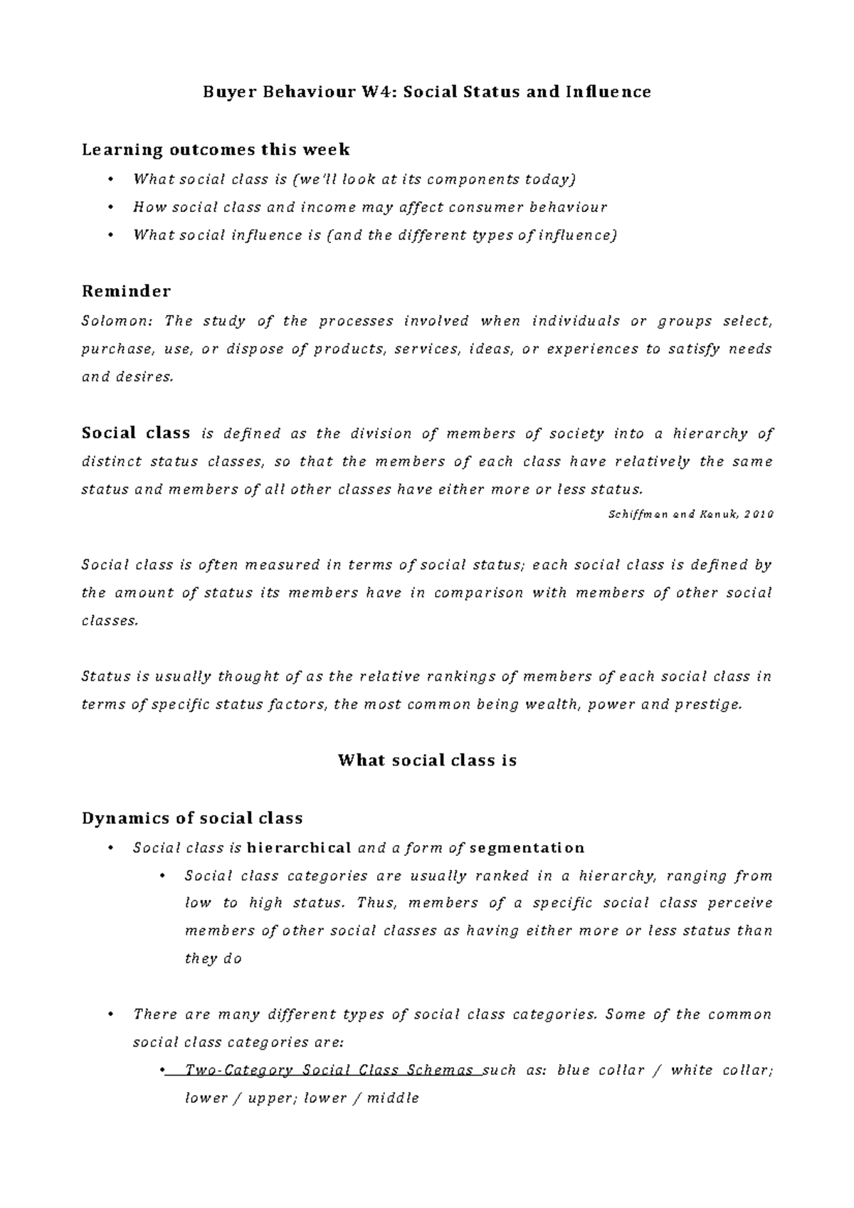 Social Status And Influence Buyer Behaviour W4 Social Status And