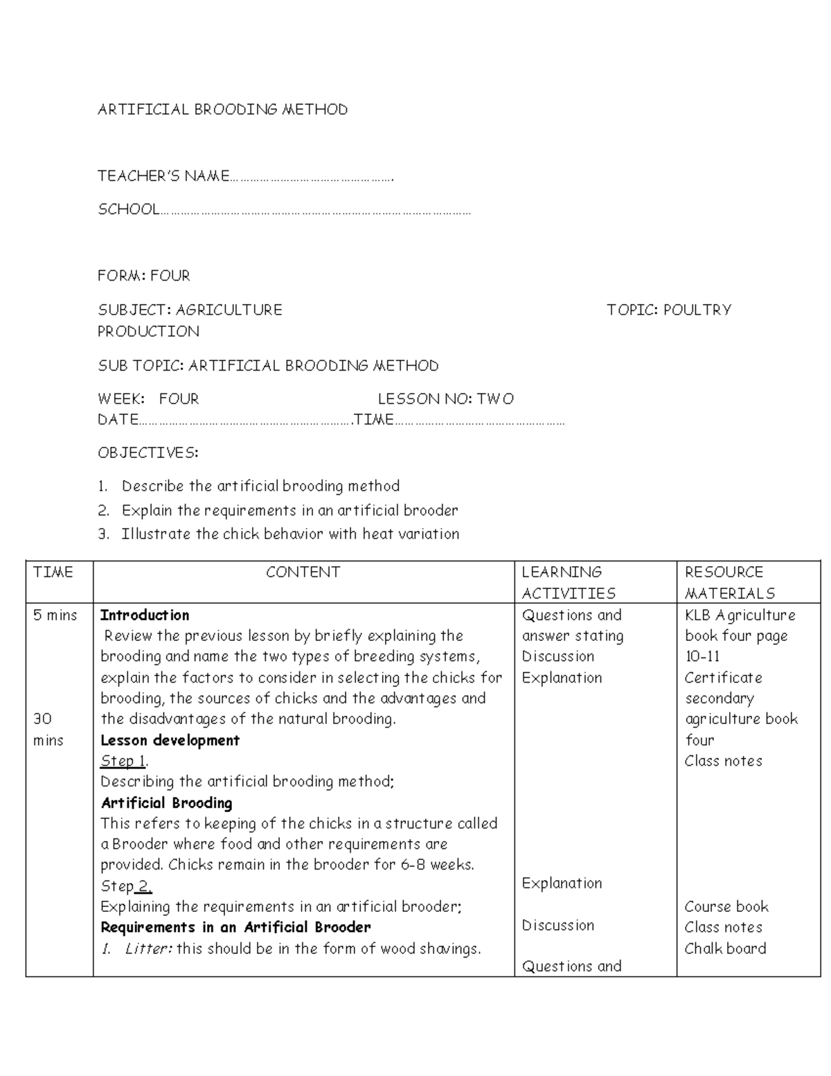 Copy of Artificial Brooding Method - ARTIFICIAL BROODING METHOD TEACHER ...