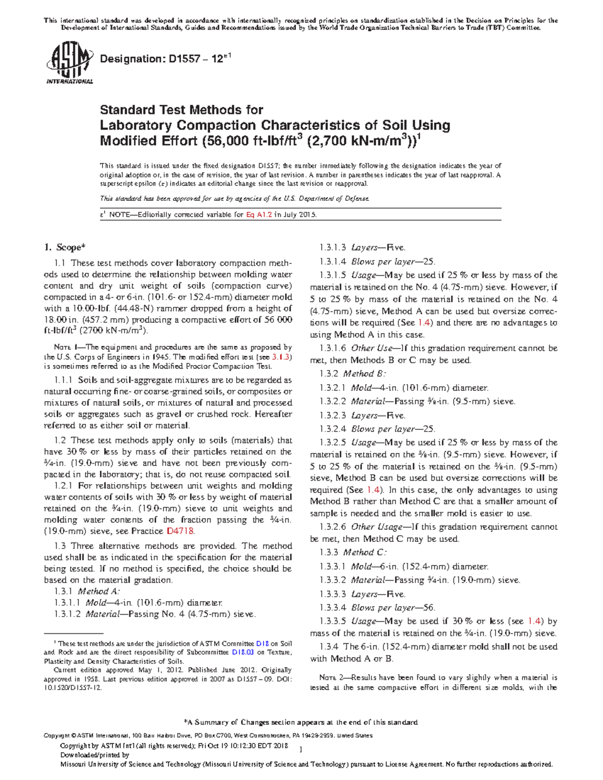 Lab 4 ASTM Standard ASTM Standard for Soil Lab Materials ASTM Standard
