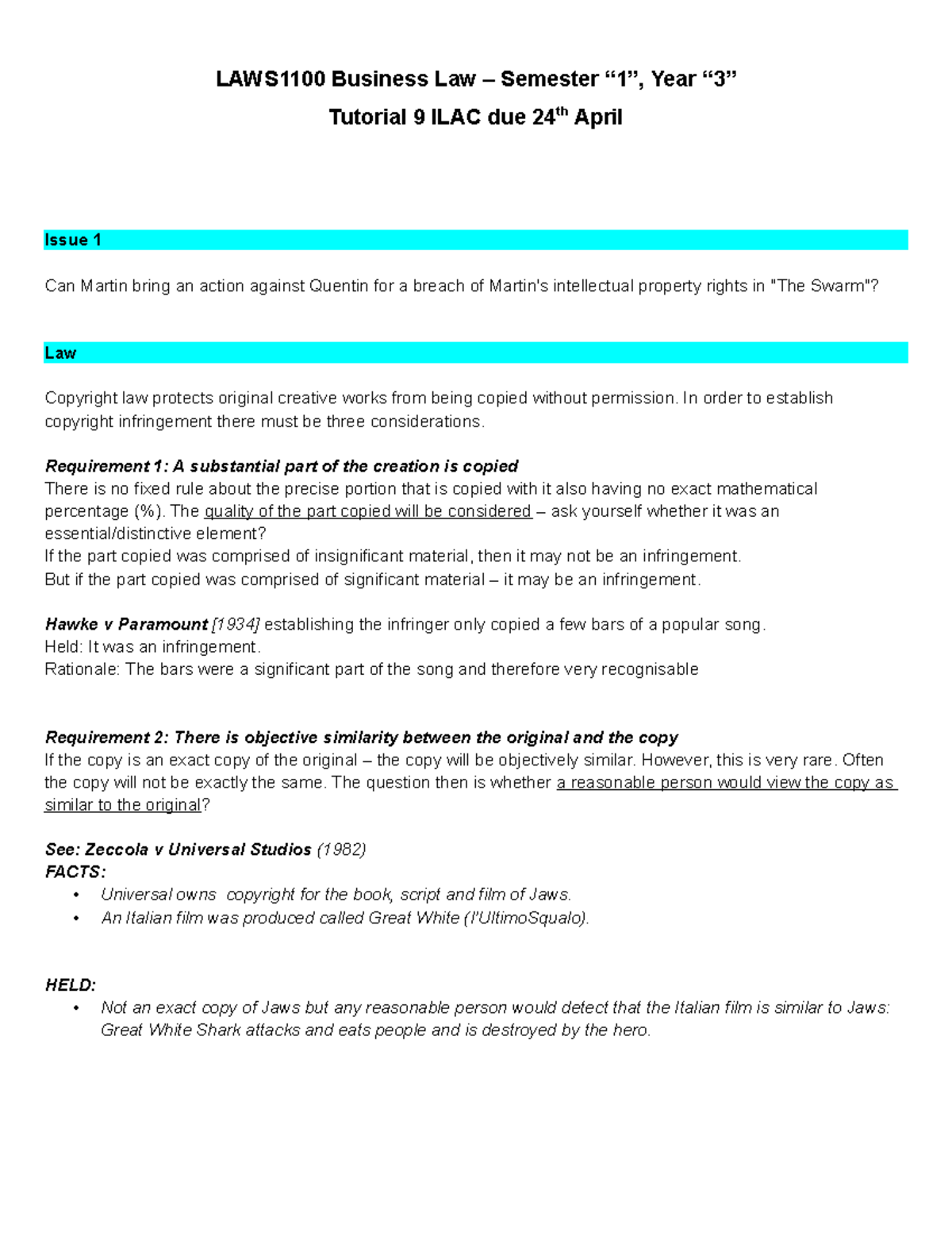 TUT 4 Q ILAC Problem - LAWS1100 - UQ - Studocu