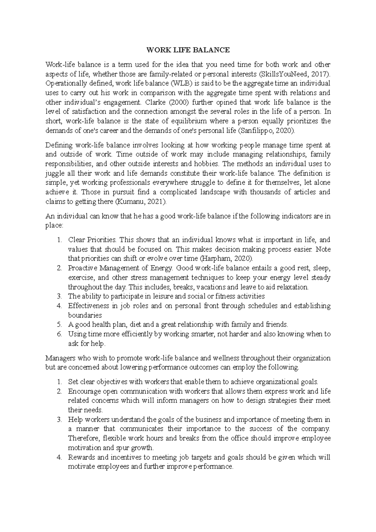 WORK LIFE Balance. How managers can improve worklife balance - BUS5113 ...