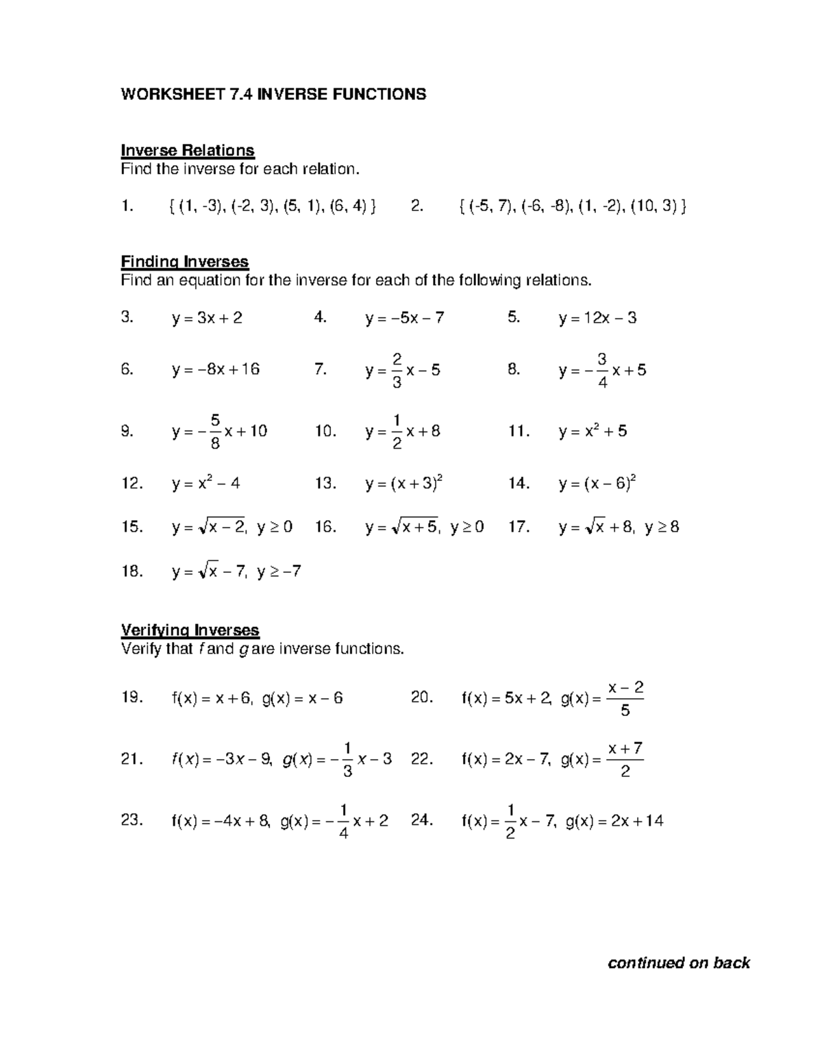 6.7 practice worksheet homework inverses answer key