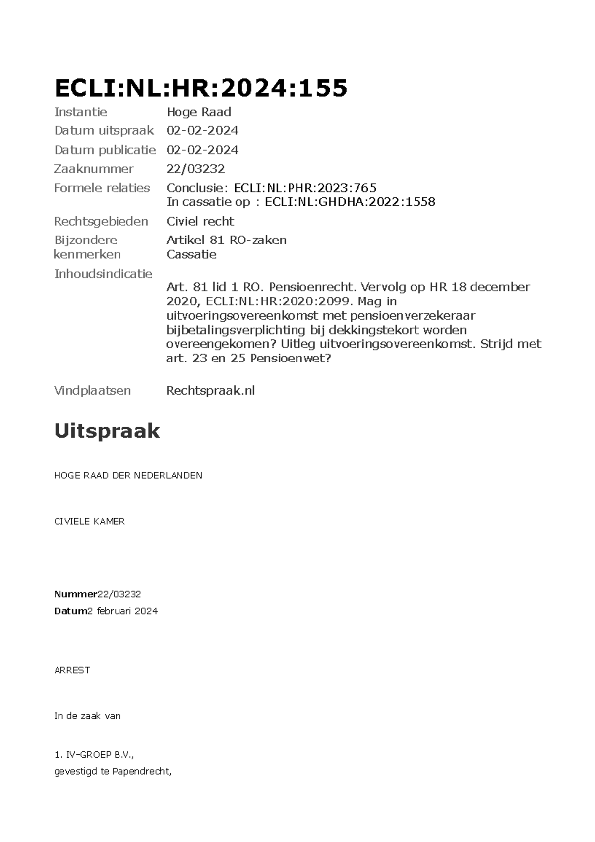 ECLI NL HR 2024 155 - Arrest - Instantie Hoge Raad Datum Uitspraak 02 ...