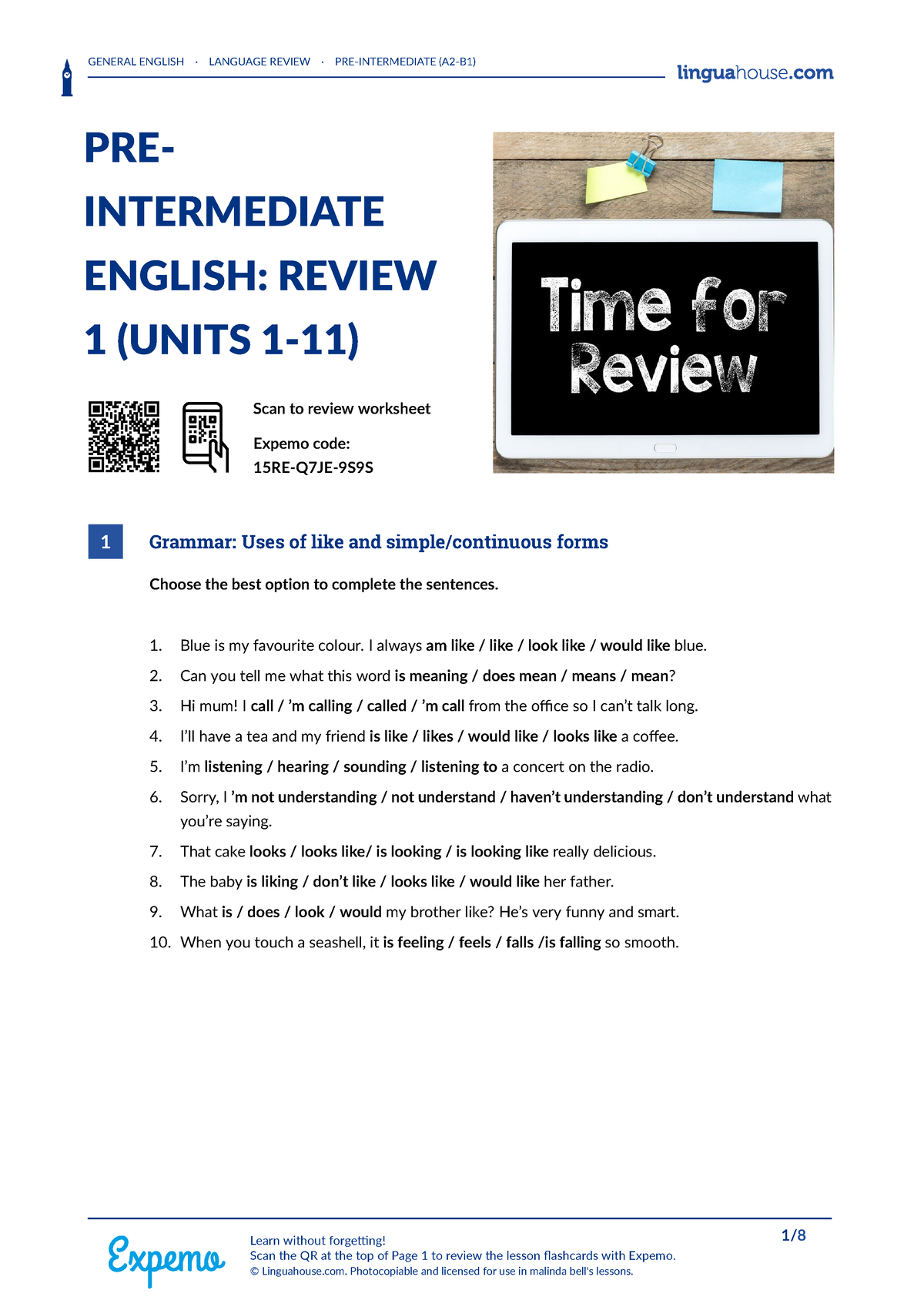 PRE- Intermediate Practice Revision - GENERAL ENGLISH · LANGUAGE REVIEW ...