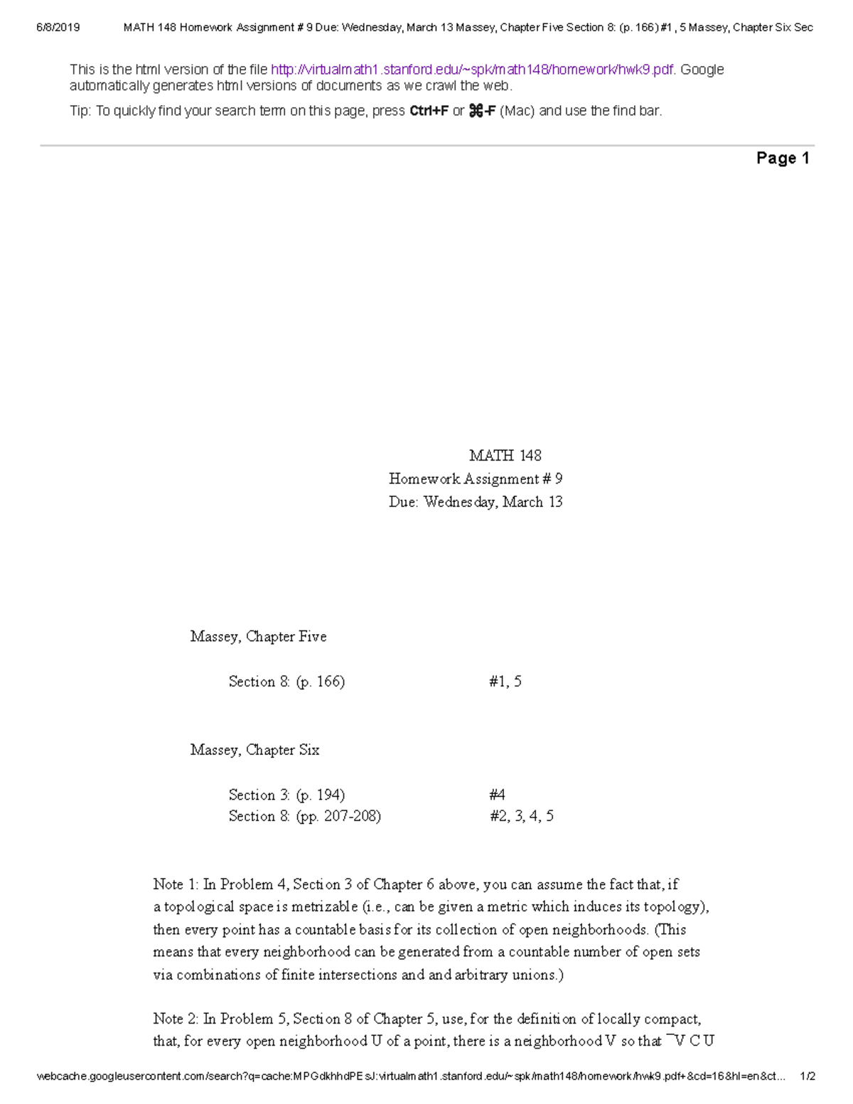 Math 148 Homework Lecture Notes 2 6 8 2019 Math 148 Homework