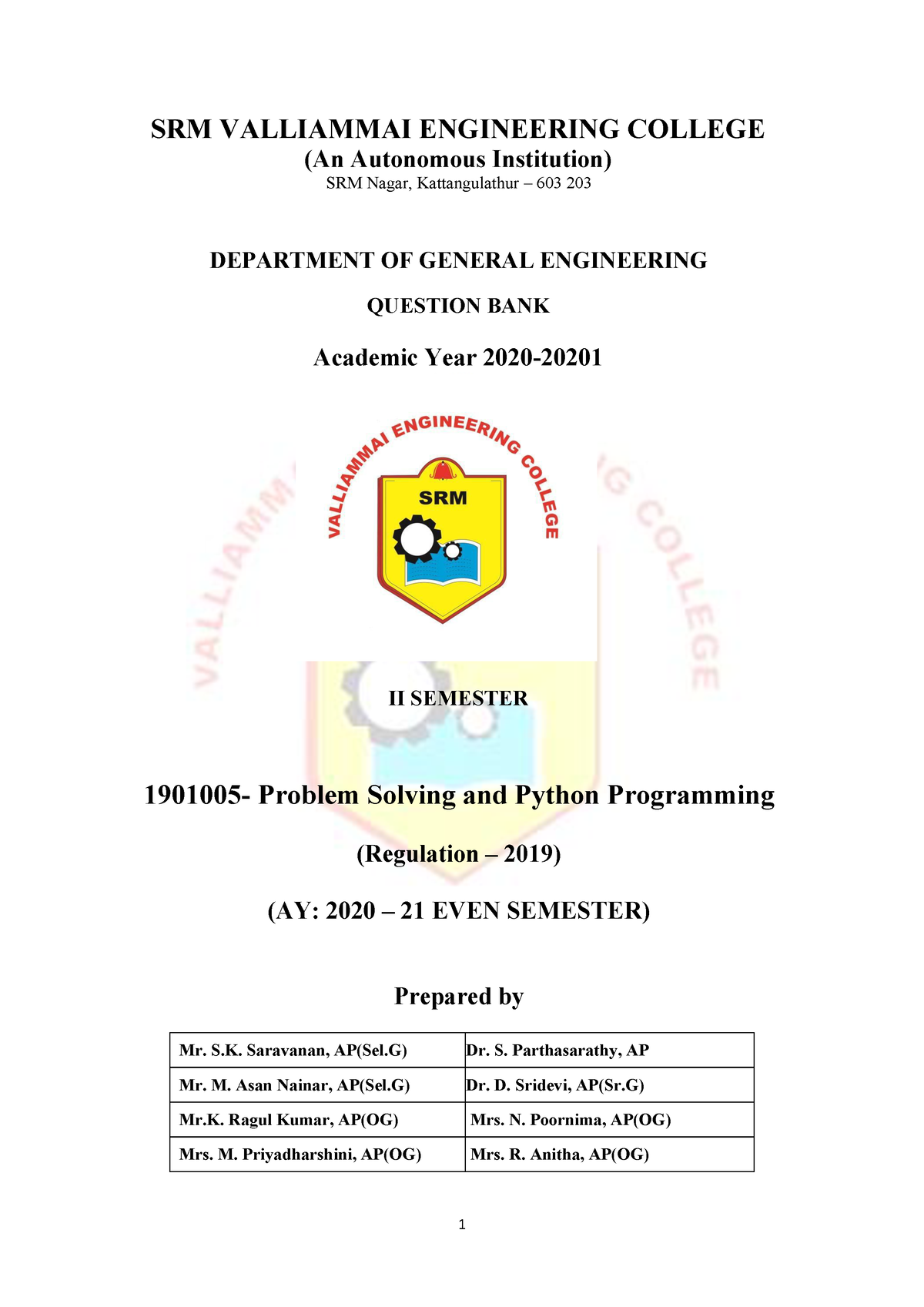 programming for problem solving srm