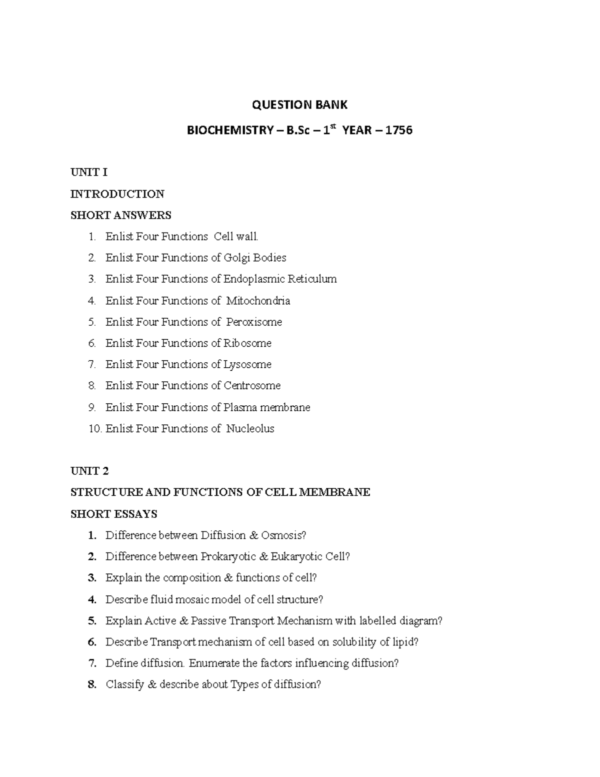 1756 Biochem Q BANK - QUESTION BANK BIOCHEMISTRY – B – 1st YEAR – 1756 ...