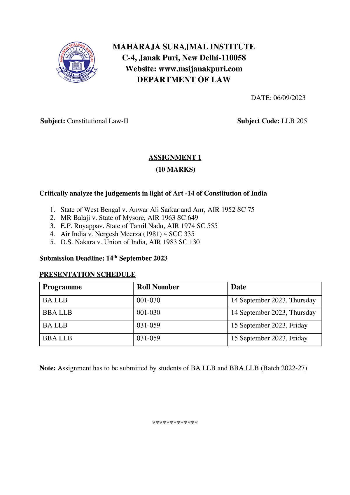 Assingment 1 Consti-II - MAHARAJA SURAJMAL INSTITUTE C-4, Janak Puri ...