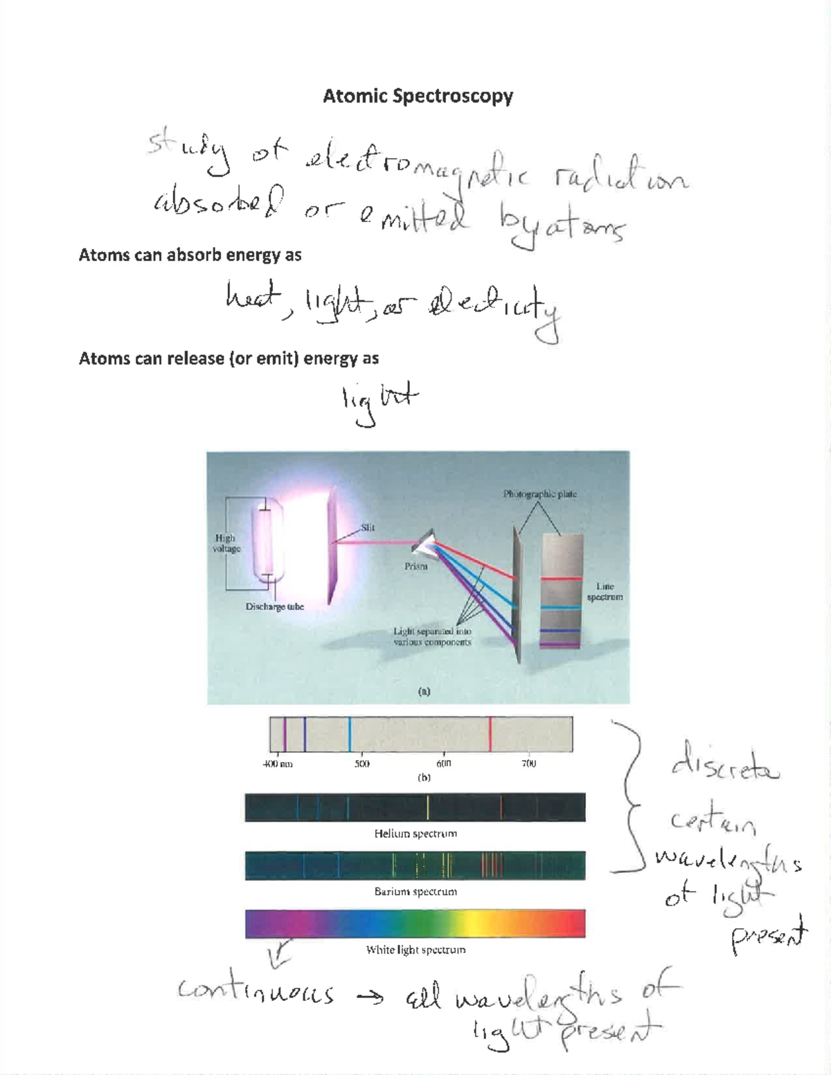 Atomic Spectroscopy Lecture Notes CHE 111 Studocu