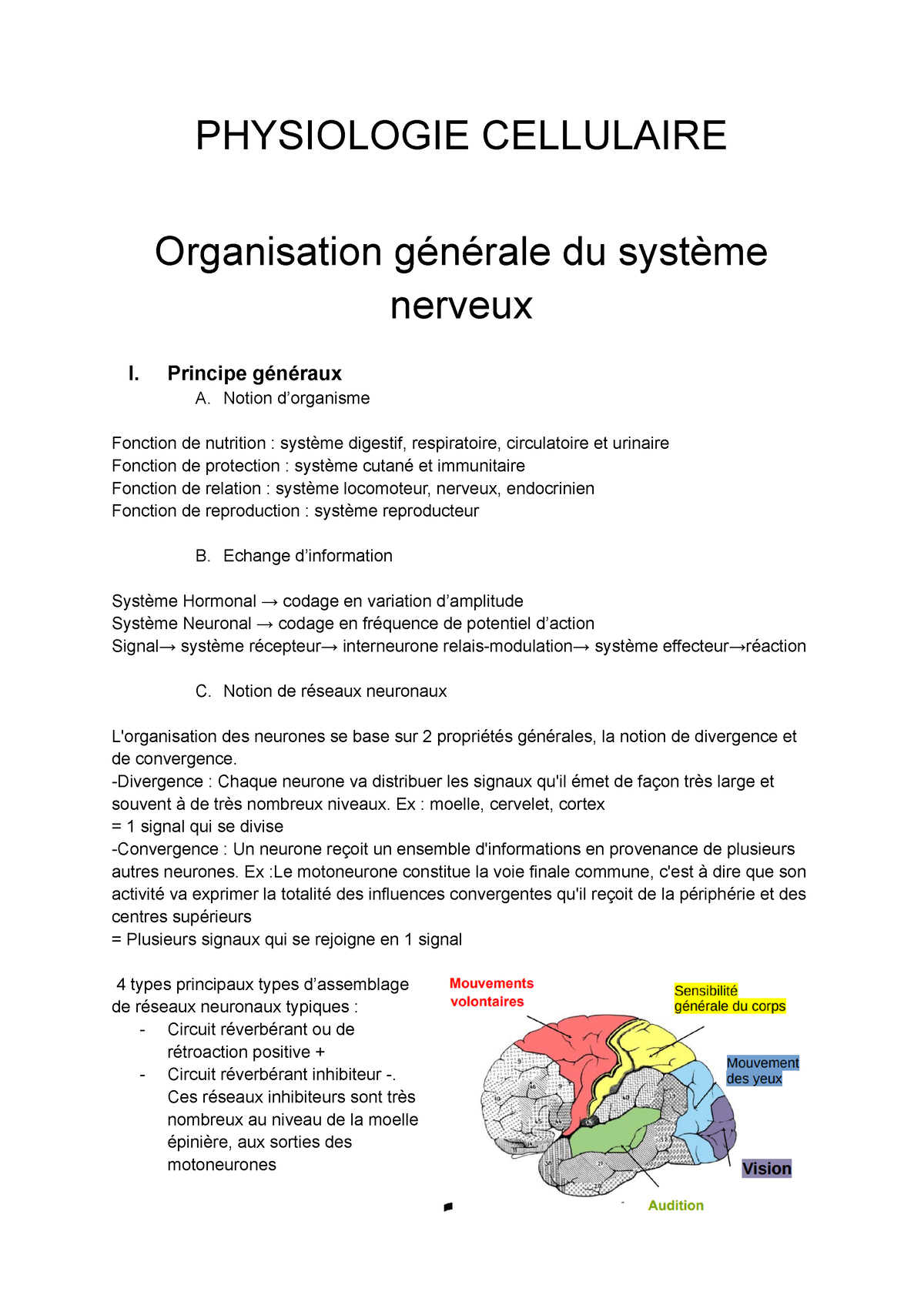 L1S1-PC - Cours PC L1 - PHYSIOLOGIE CELLULAIRE Organisation Générale Du ...